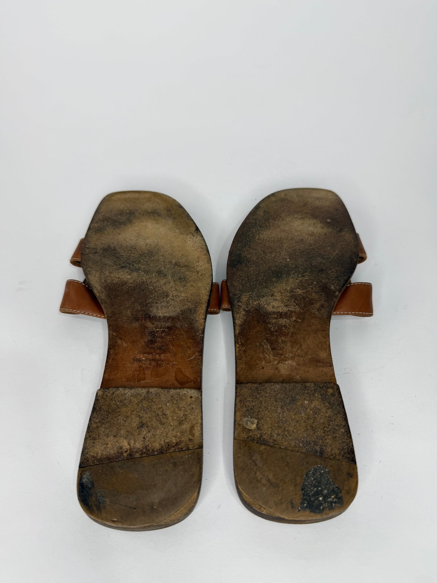 HERMES Brown Box Calfskin Oran Sandals 38 EU/ 8 US / 5 UK