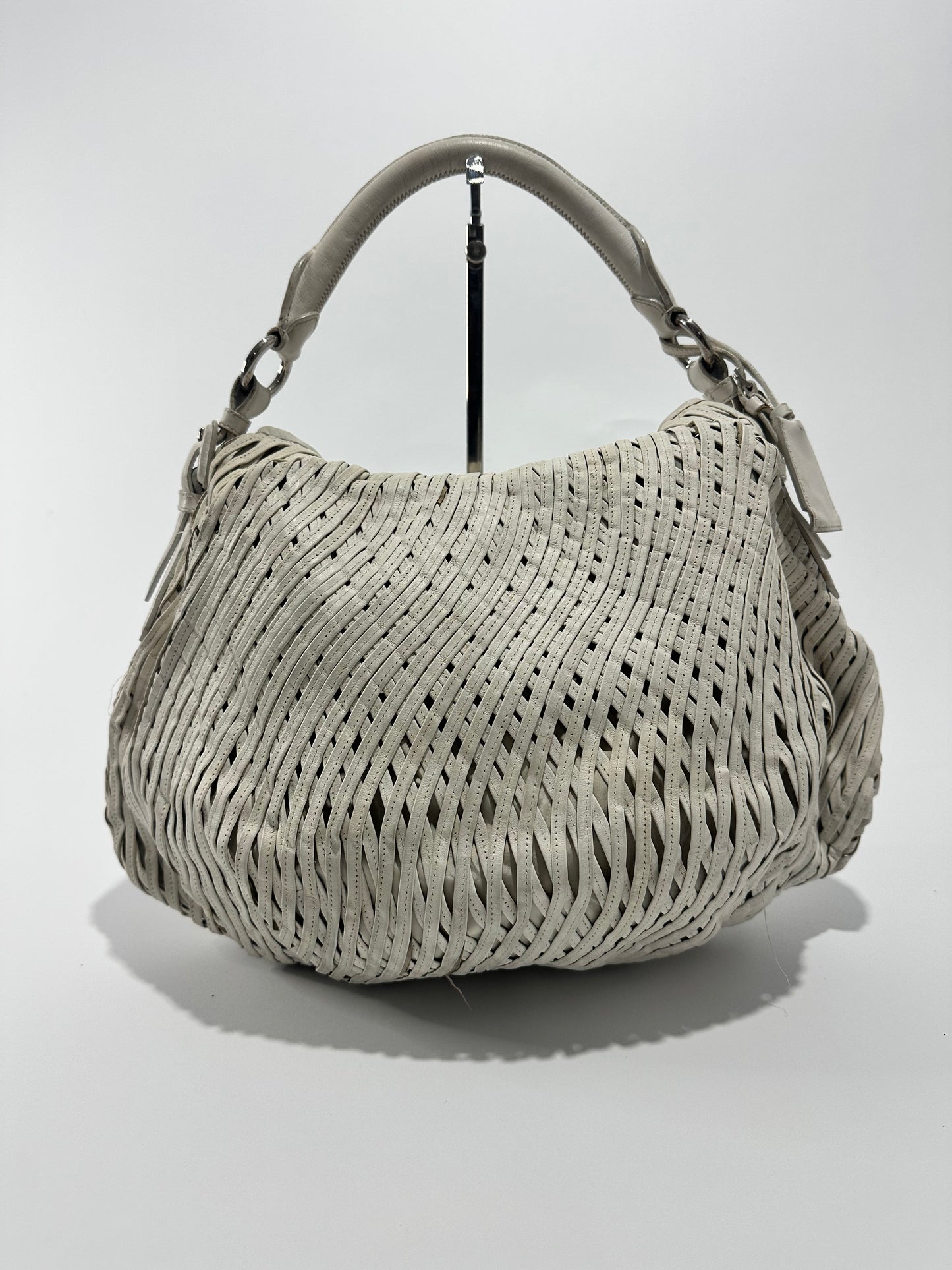 VINTAGE JIL SANDER Womens’ White Woven Leather Hobo Bag.