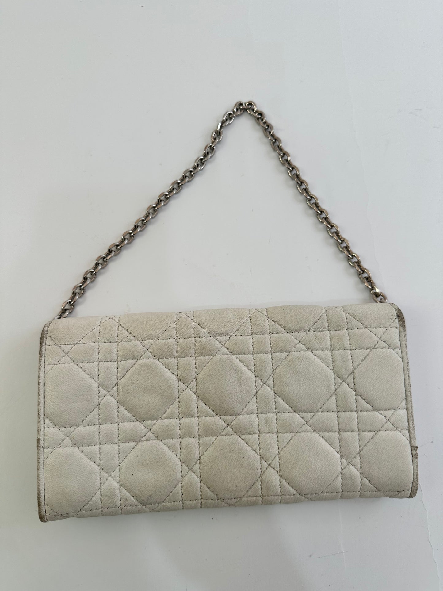 Dior White Cannage Leather Rendezvous Wallet On Chain