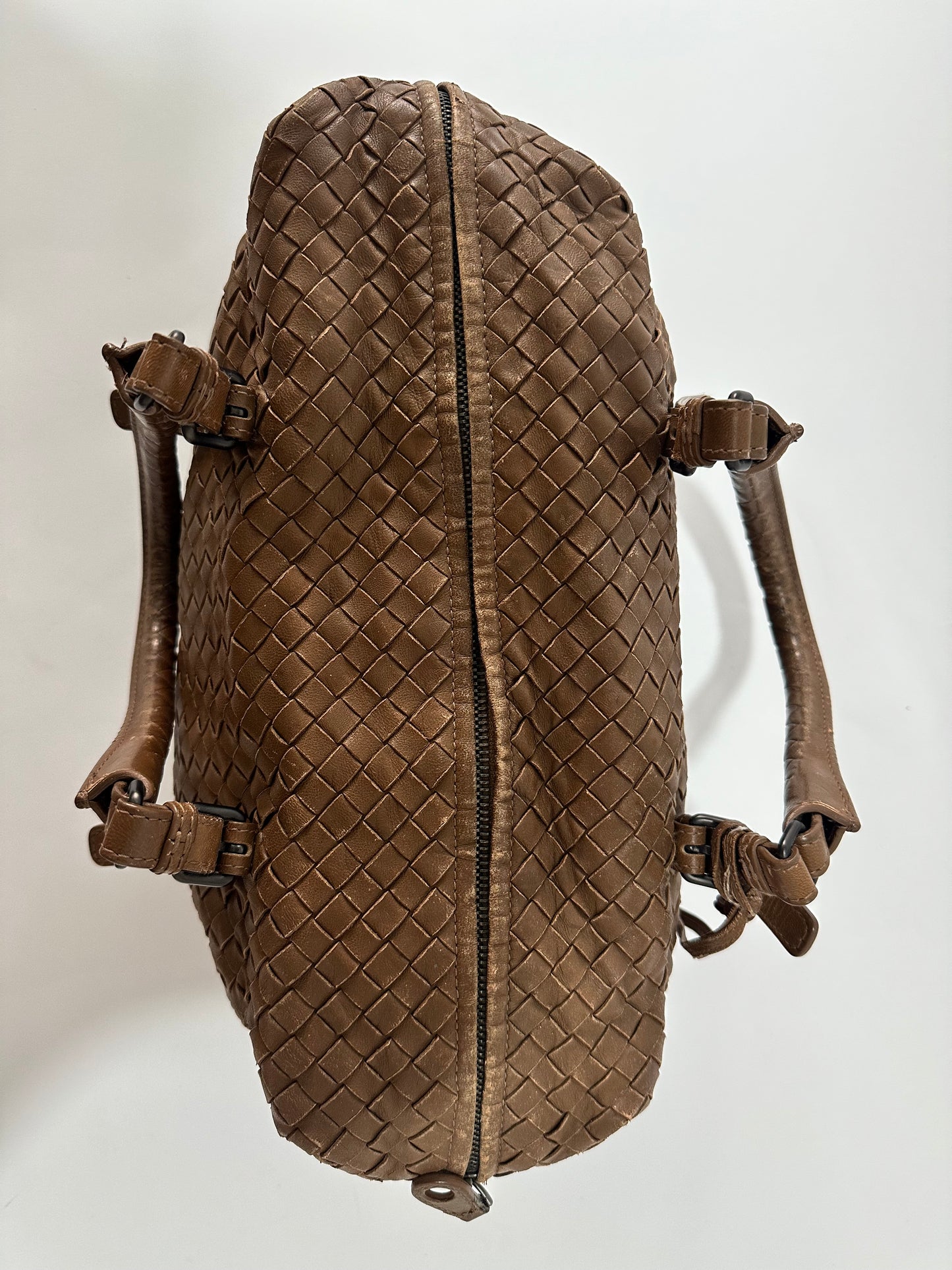 Bottega Veneta Brown Intrecciato Leather Zip Satchel