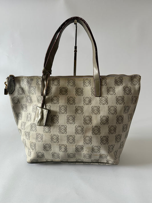 LOEWE Grey Anagram Logo Canvas and Leather Tote
