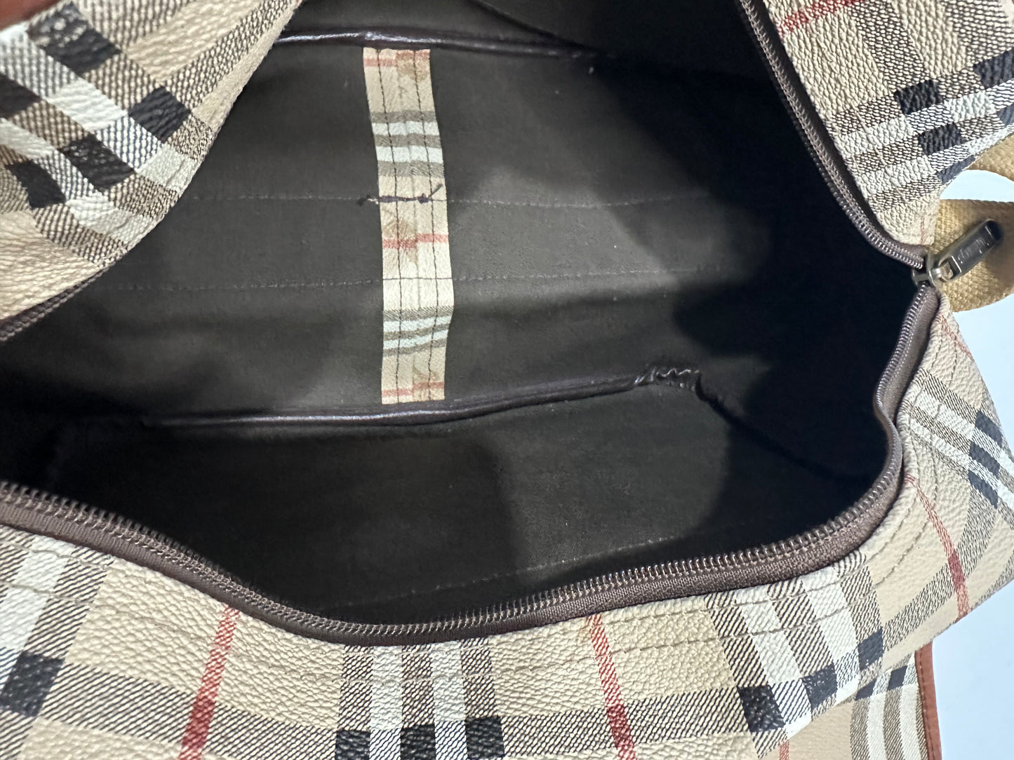 Burberry Beige Brown Leather Canvas Satchel Shoulder Bag
