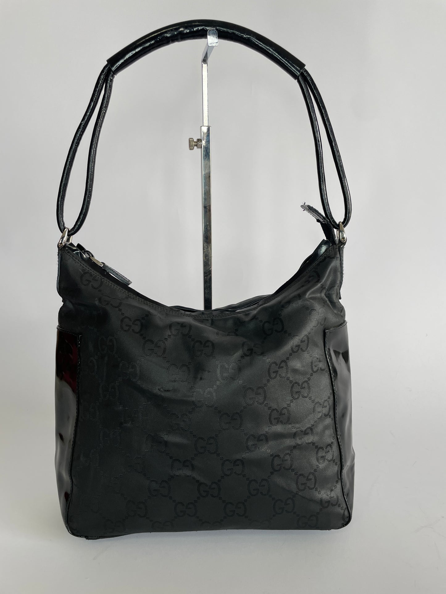 GUCCI
Canvas Patent Monogram Shoulder Bag Black