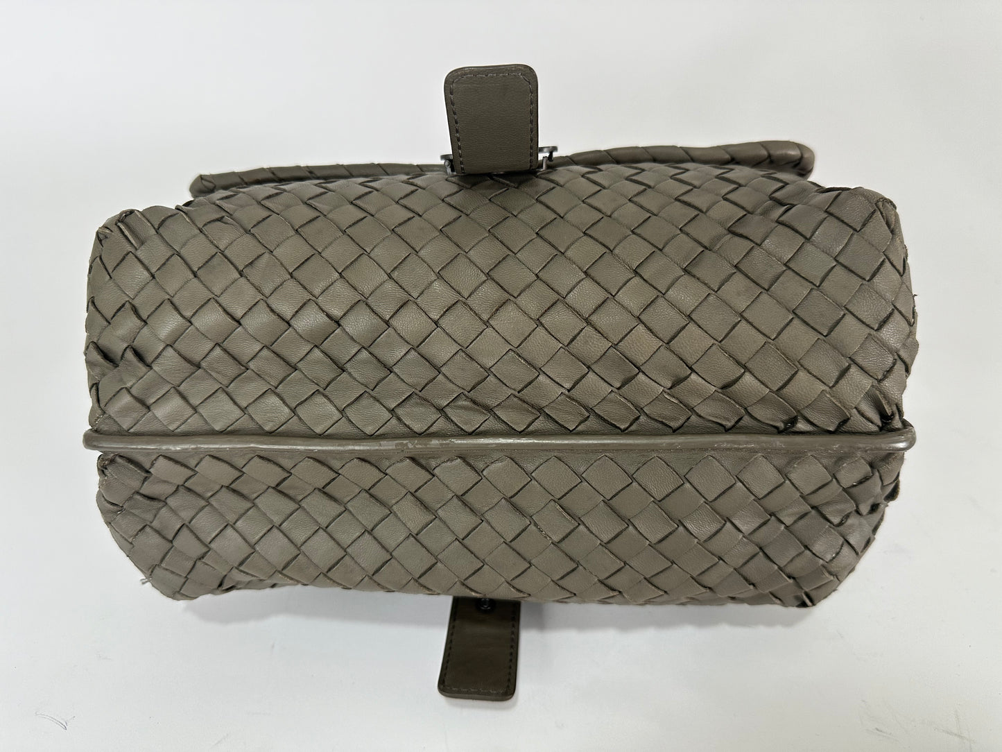 BOTTEGA VENETA Grey Leather Intrecciato Double Sided Flap Shoulder Bag