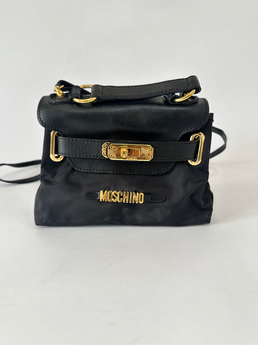 Vintage 1990's Moschino Brown Nylon & Leather Miniature Kelly Micro Bag