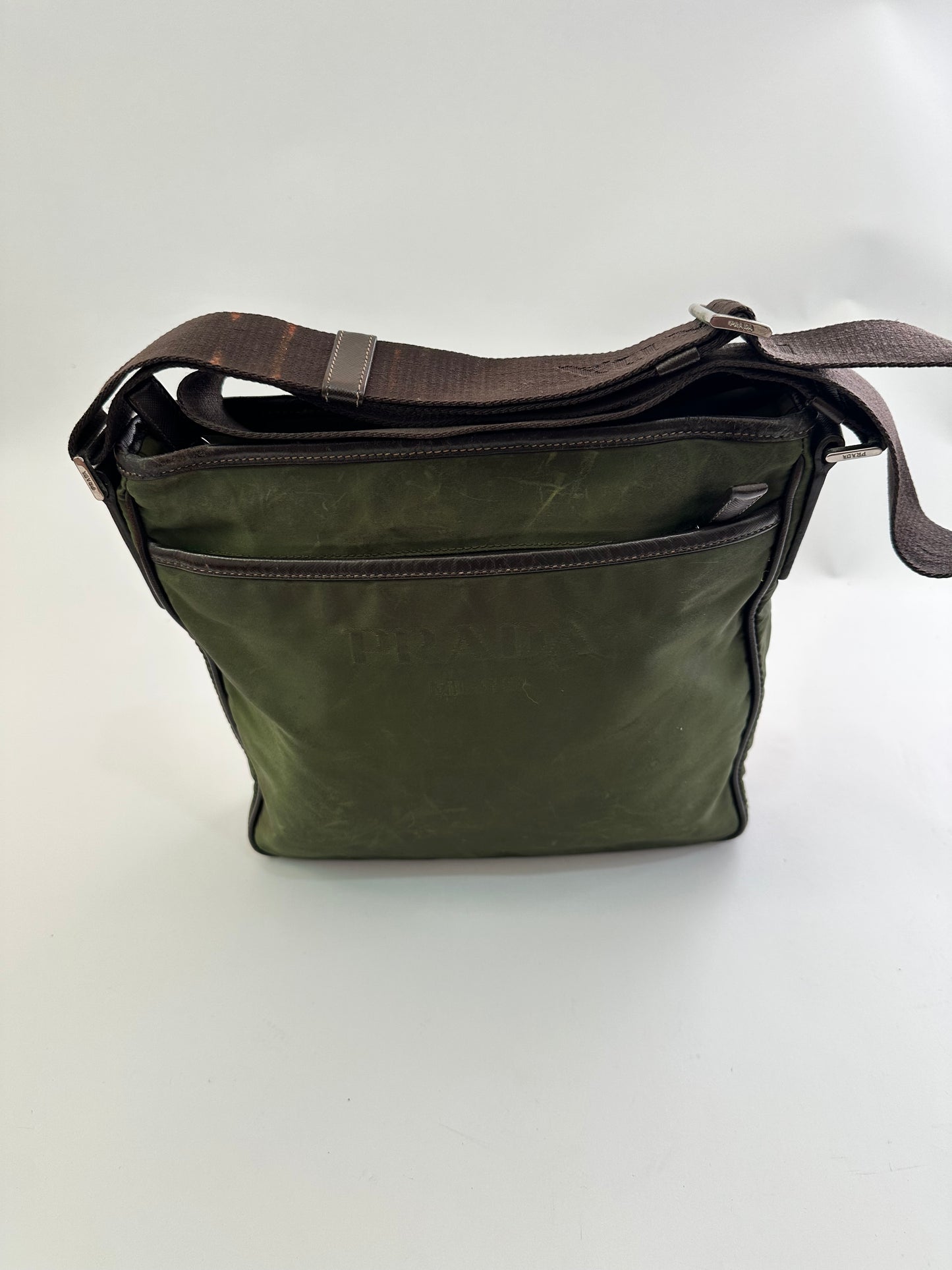 PRADA Tessuto Nylon Flat Messenger Bag Green
