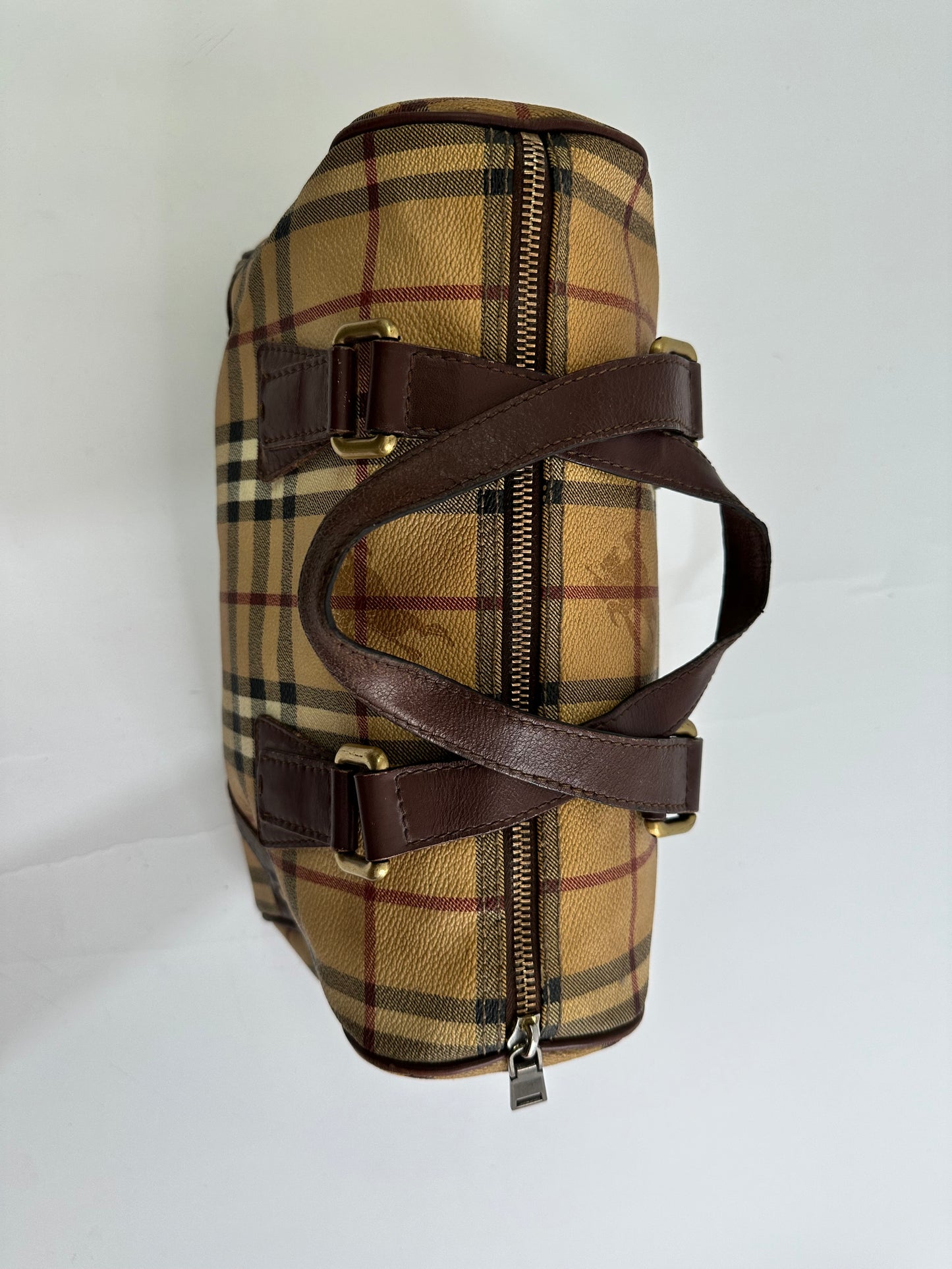 Burberry Brown/Beige Haymarket Coated Canvas and Leather Chester Bowler Bag