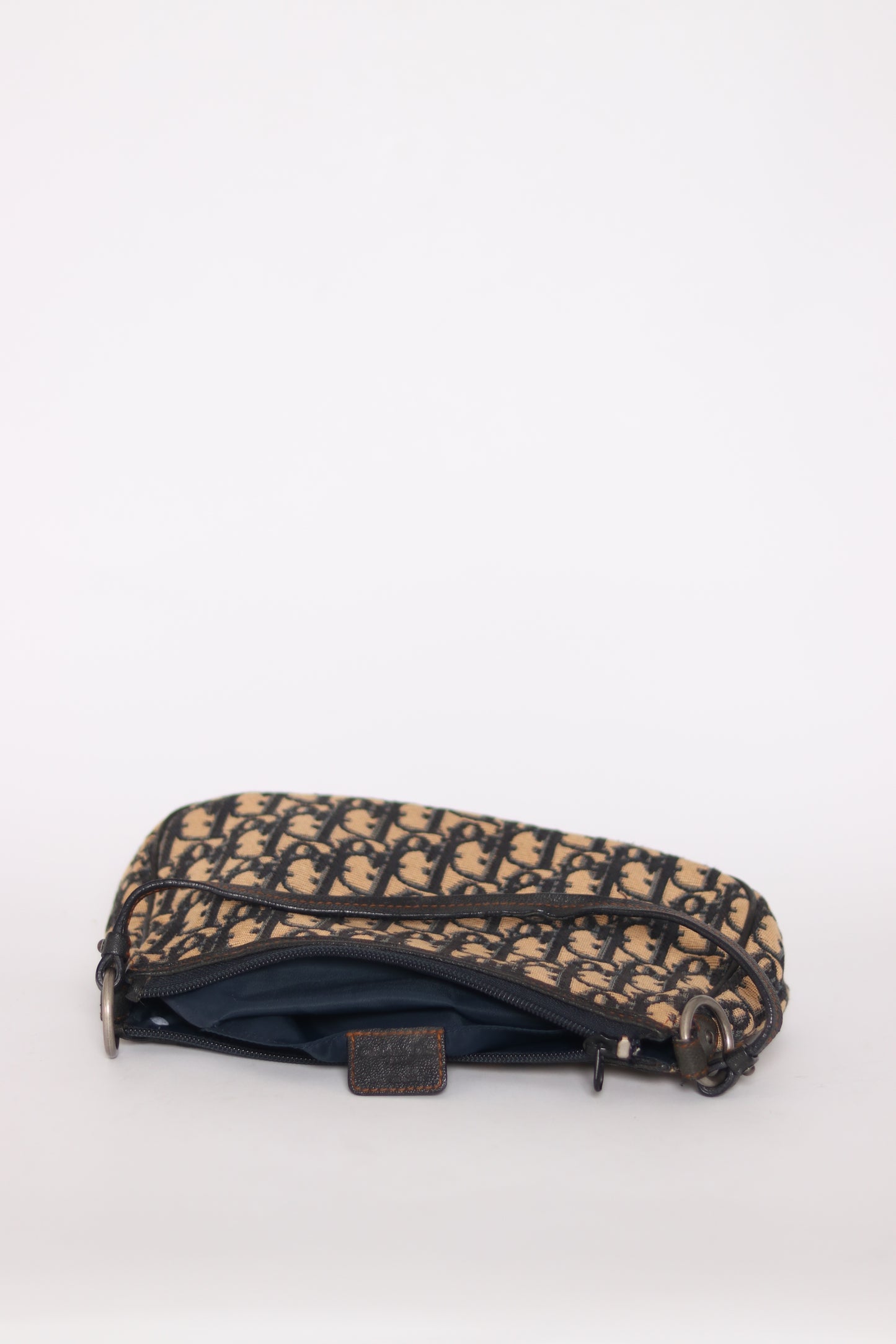Dior Navy Blue Oblique Canvas and Leather Baguette Bag