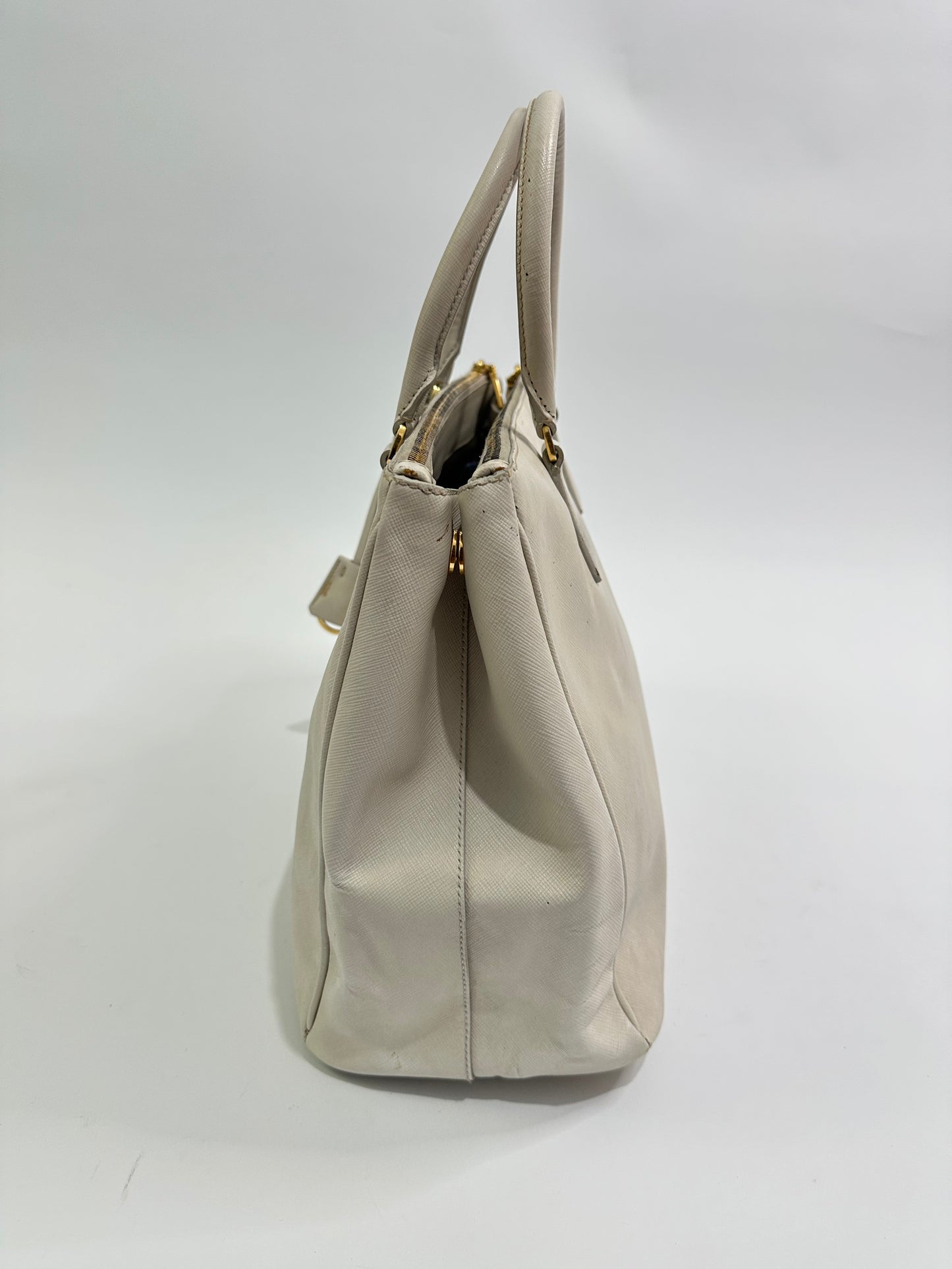 PRADA Grey Saffiano Lux Leather Large Double Zip Tote