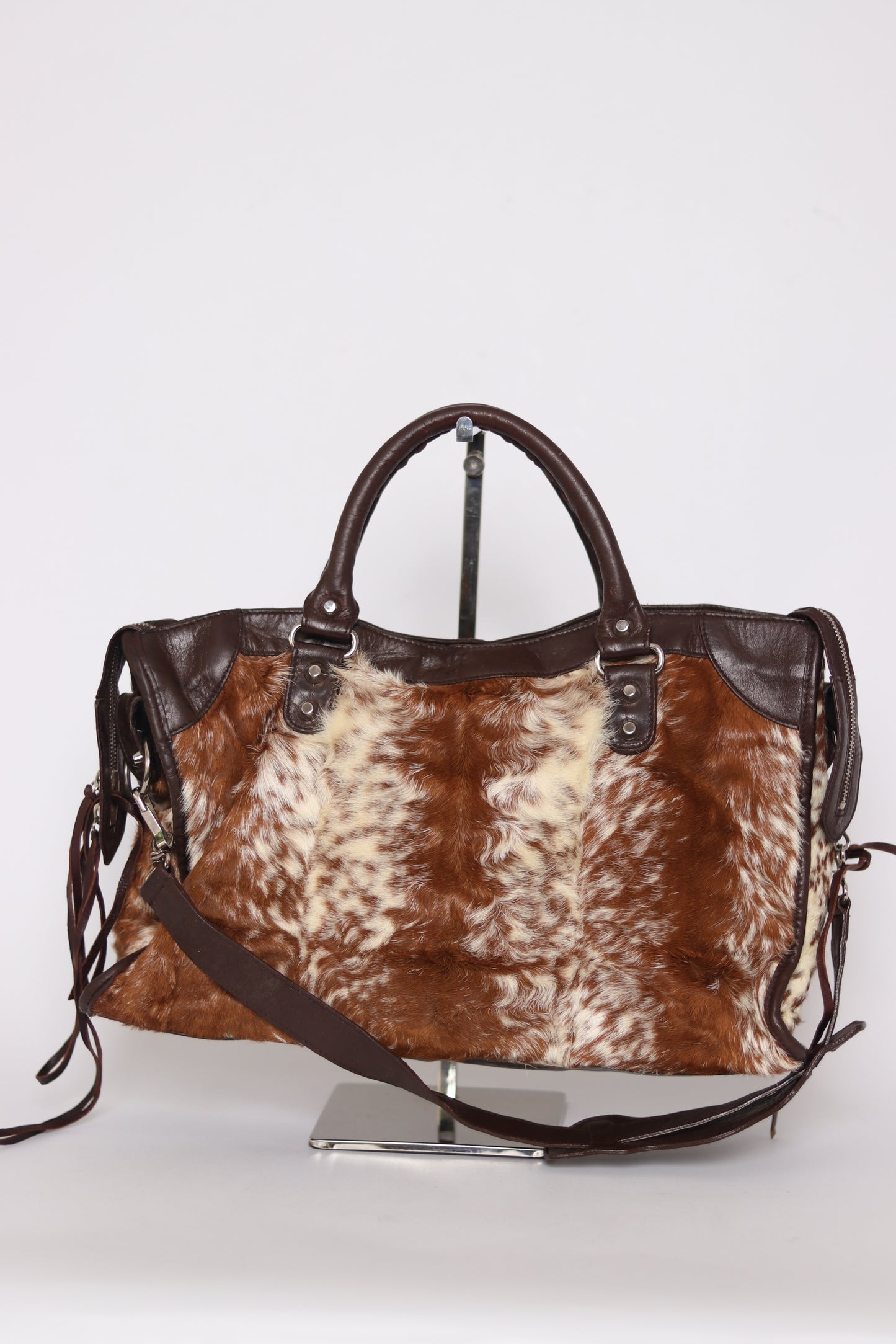 BALENCIAGA
Brown/White Pony Hair Motorcycle City Bag
