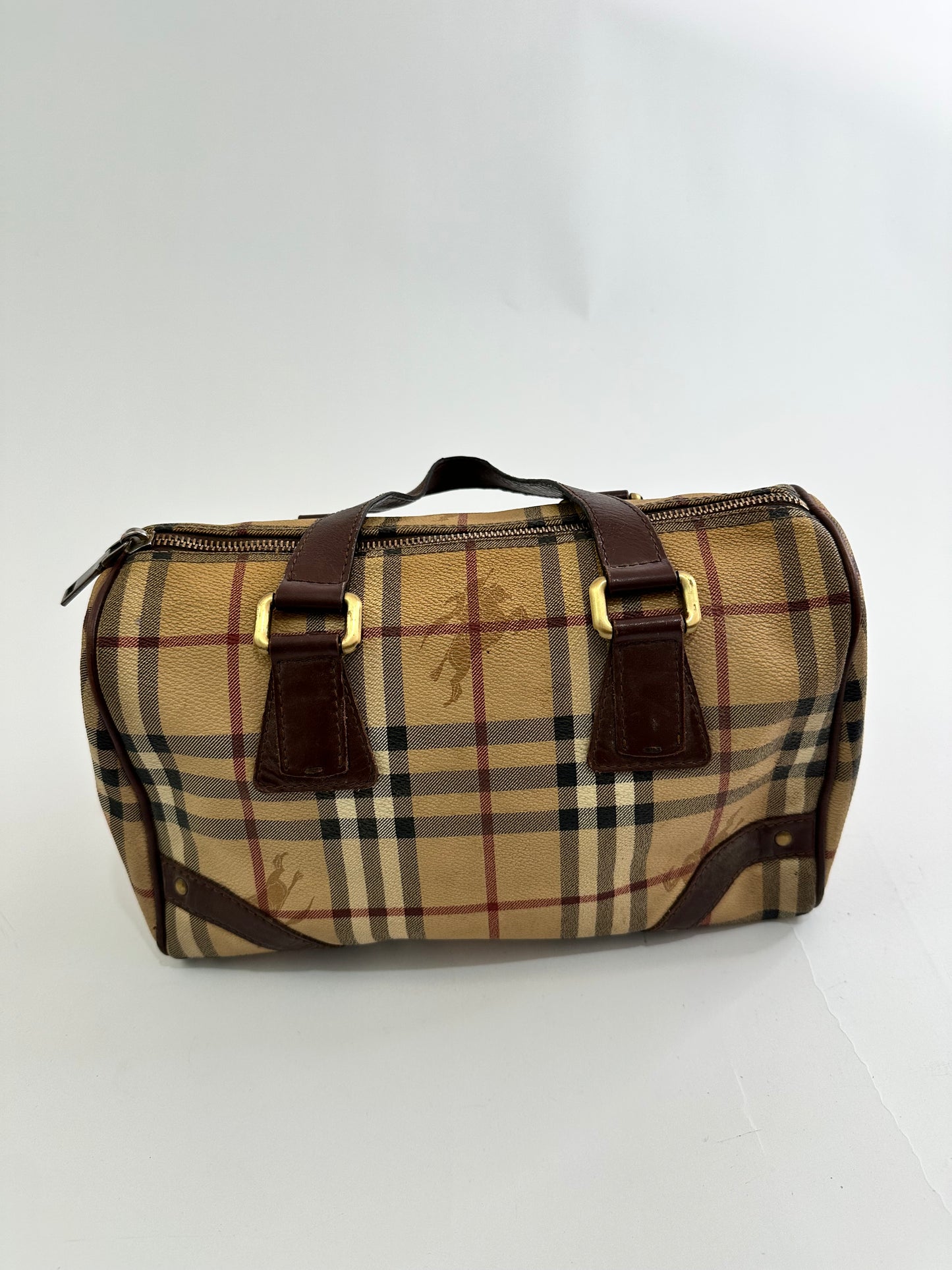 Burberry Brown/Beige Haymarket Coated Canvas and Leather Chester Bowler Bag