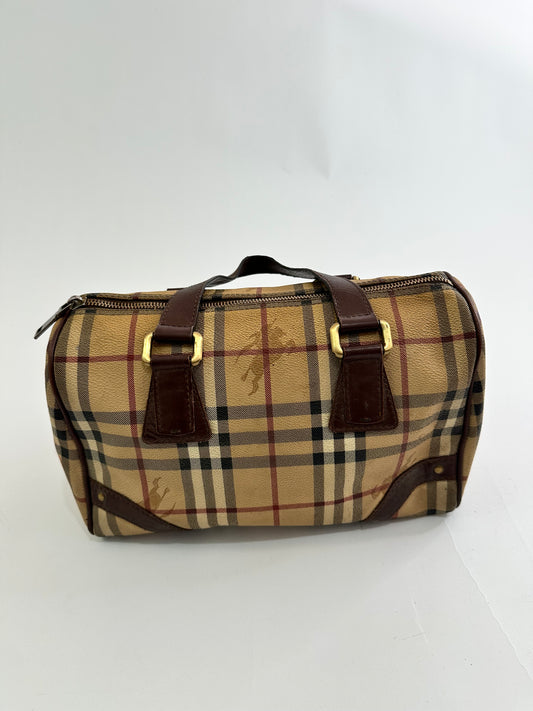 Burberry Brown/Beige Haymarket Coated Canvas and Leather Chester Bowler Bag