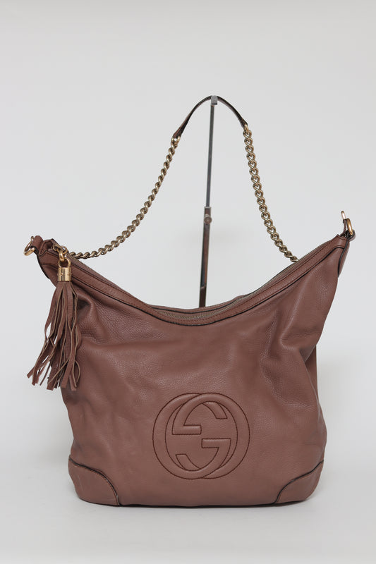GUCCI
Mauve Pebbled Leather Soho Chain Shoulder Bag