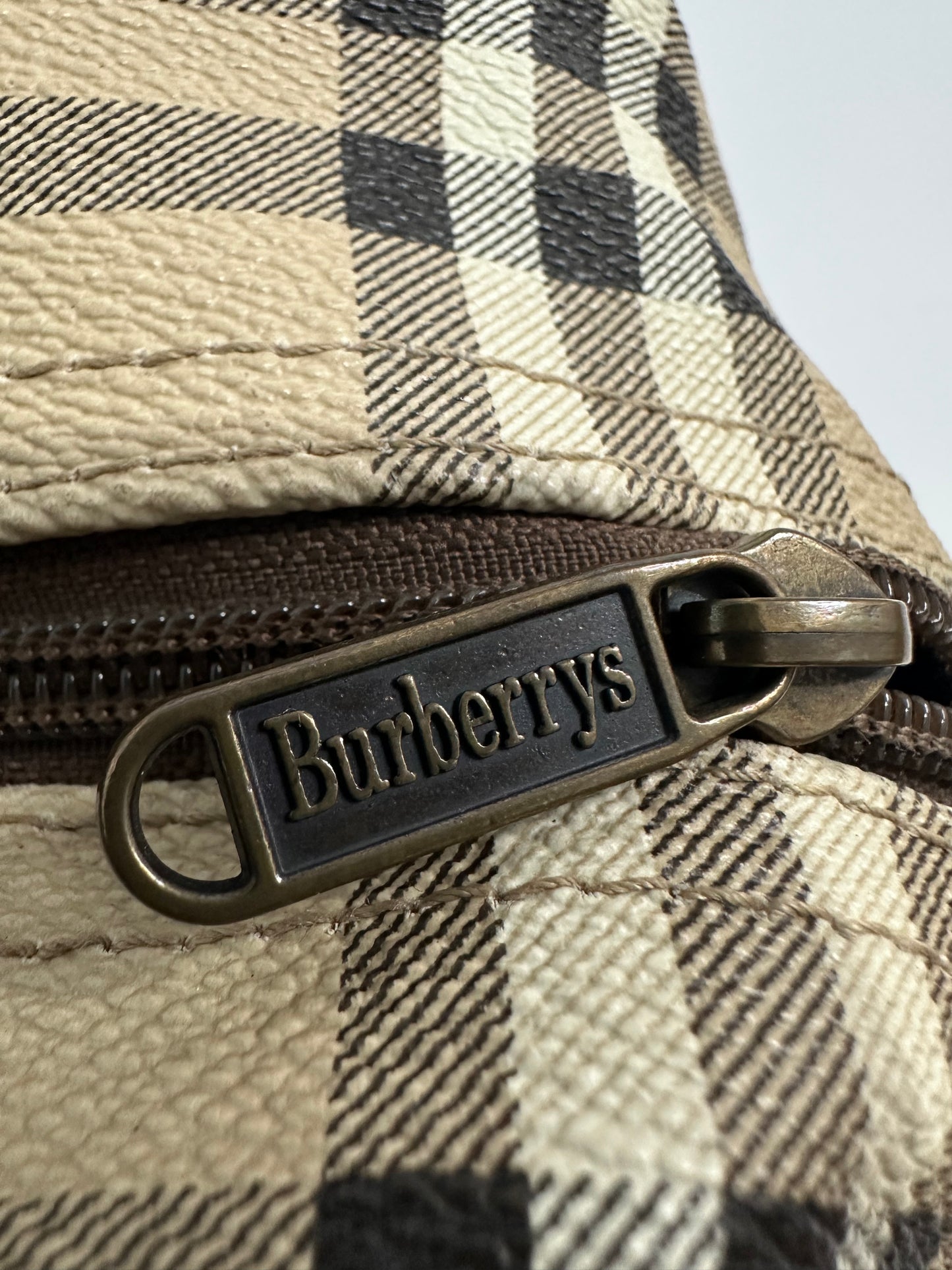 Burberry Beige Brown Leather Canvas Satchel Shoulder Bag