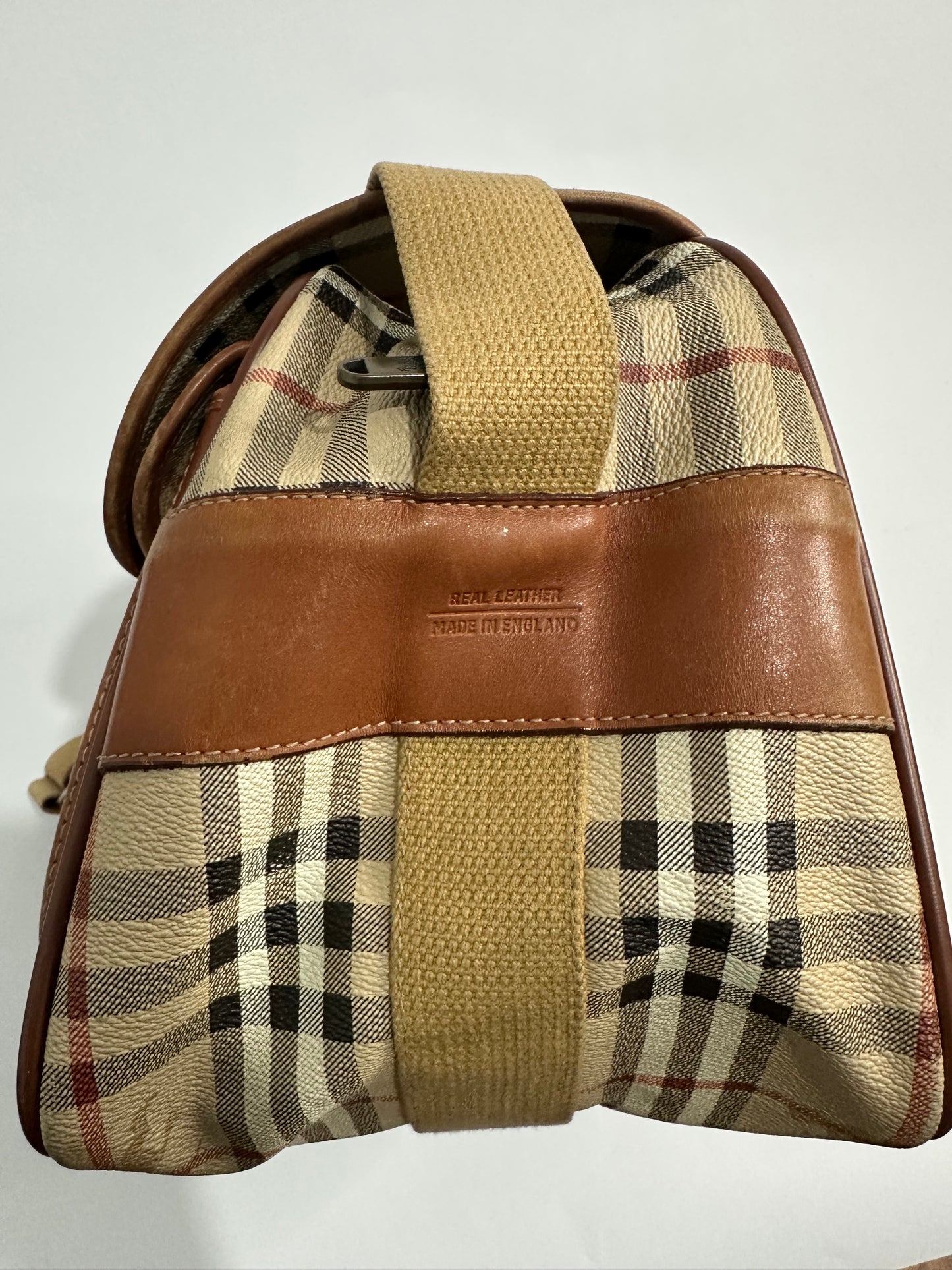 Burberry Beige Brown Leather Canvas Satchel Shoulder Bag