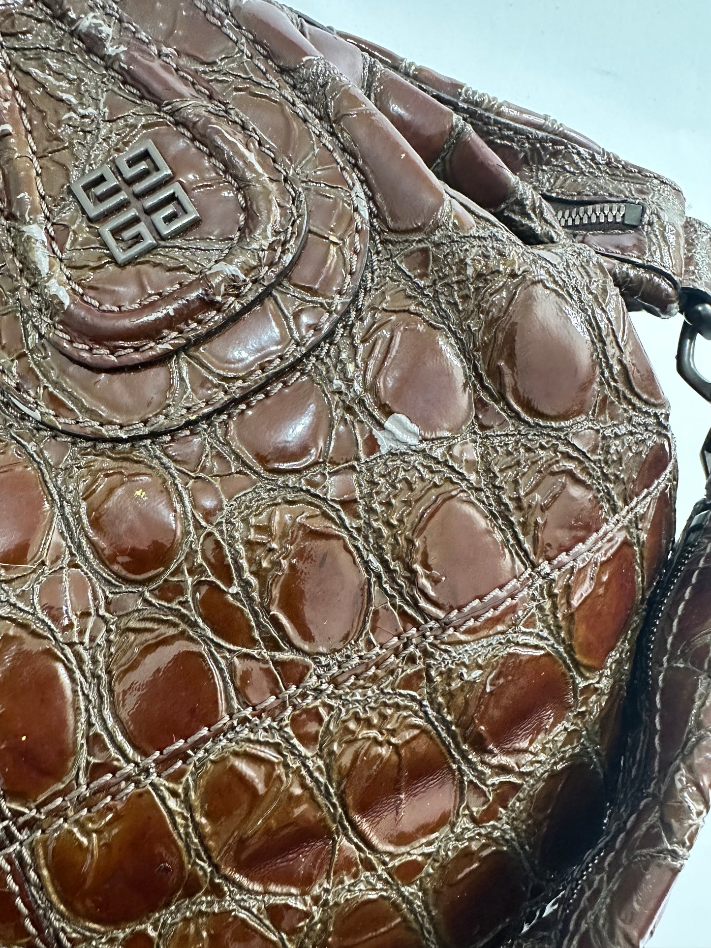 GIVENCHY
Brown Croc-Embossed Patent Leather Medium Nightingale Bag