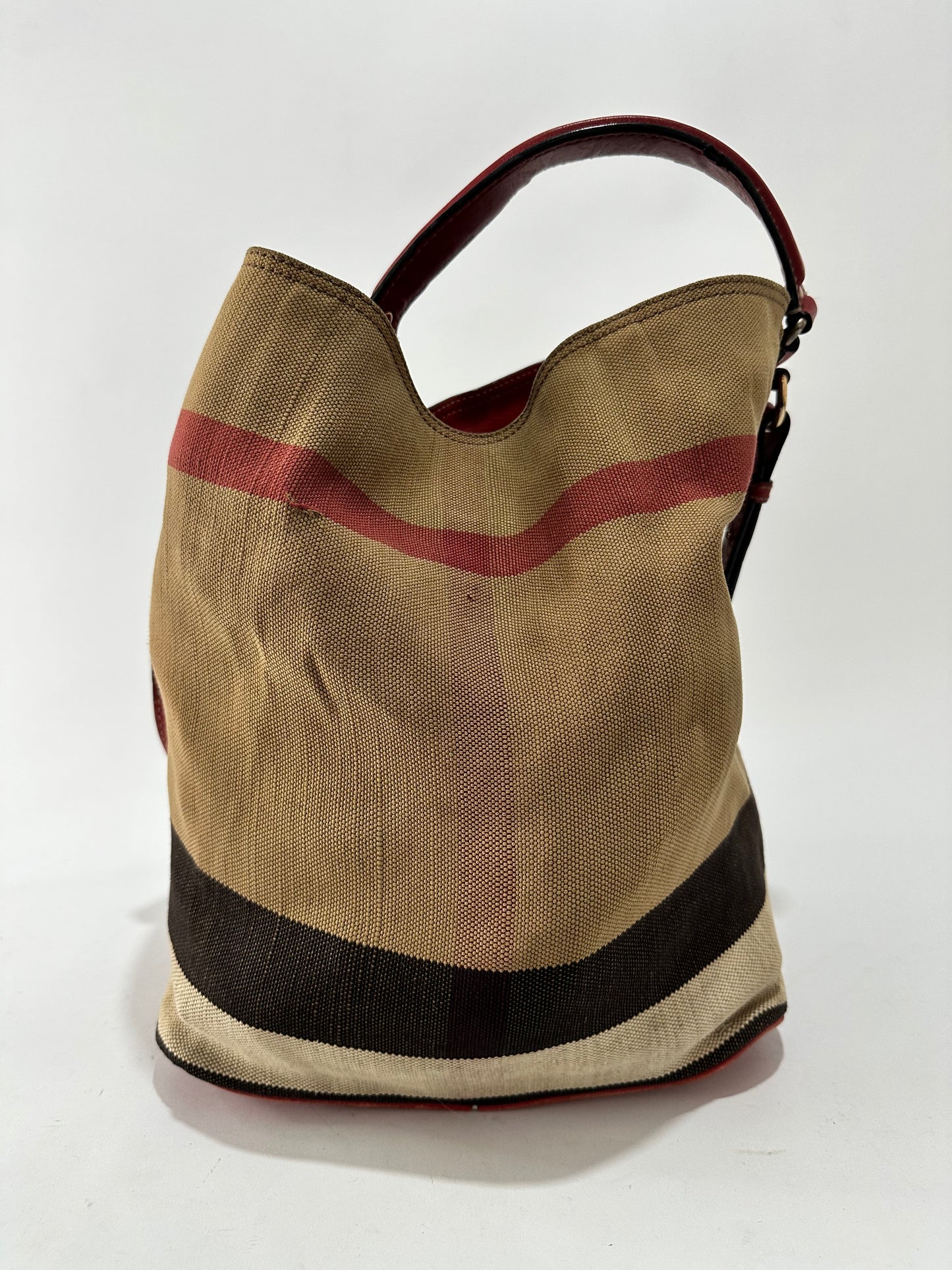 BURBERRY Canvas Mega Check Medium Ashby Hobo Saddle