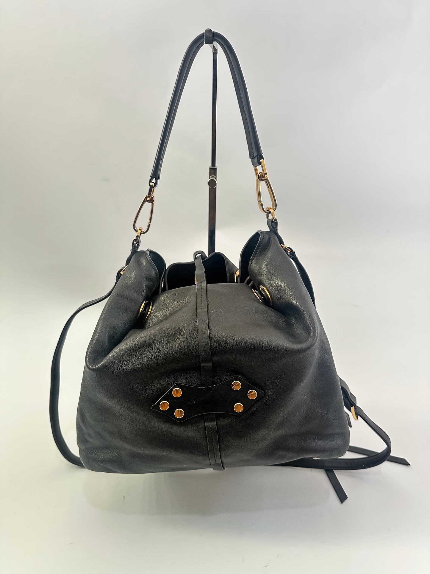 Miu Miu Black Soft Vitello Leather Bucket Shoulder Bag