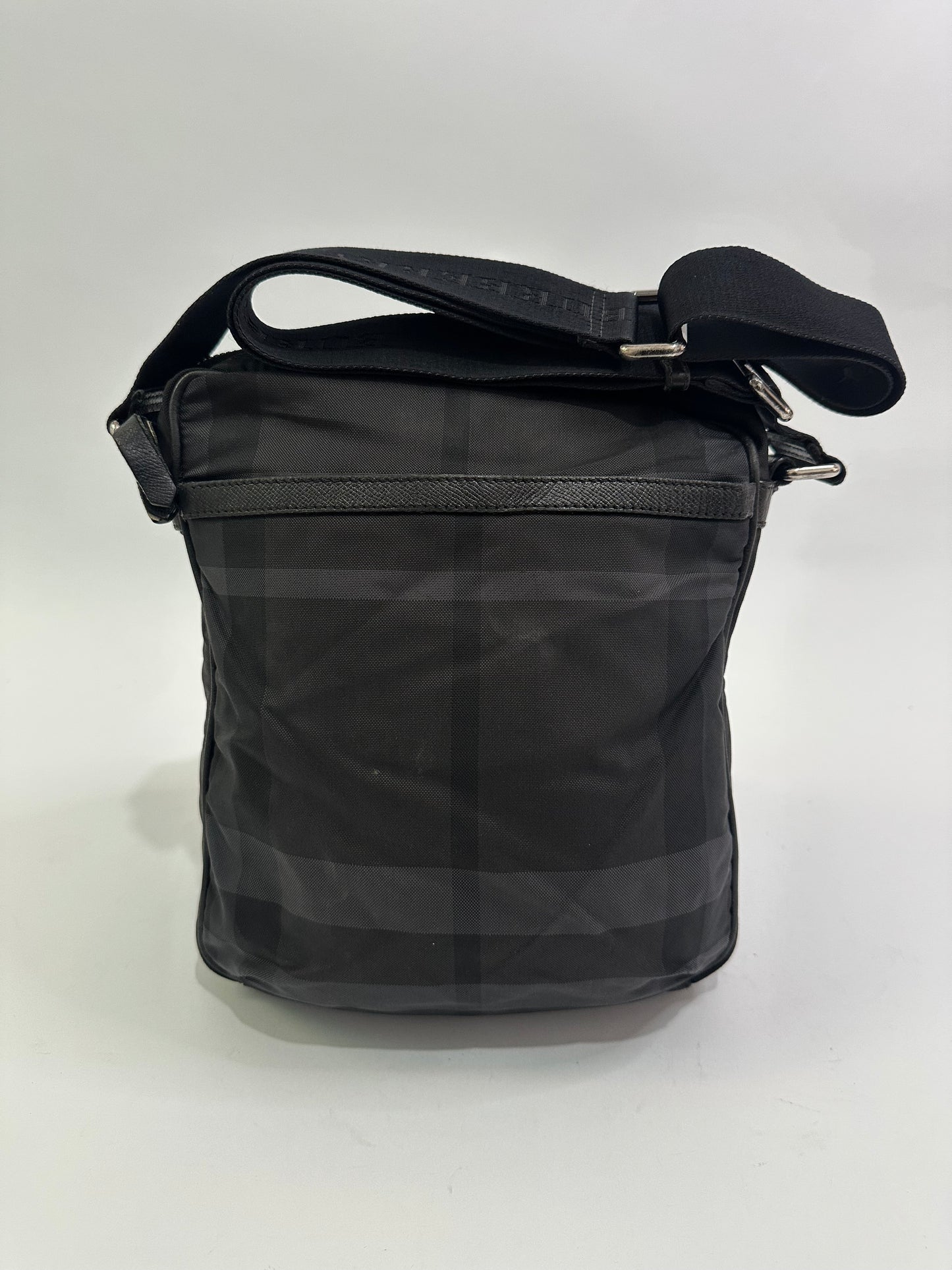 BURBERRY Zip Messenger Bag Smoked Check Canvas Small