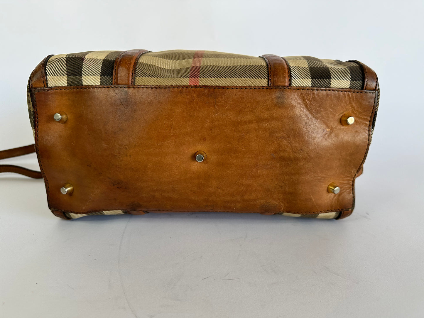 BURBERRY Brown Check Canvas Mixed Media Medium Alchester Bowler Bag