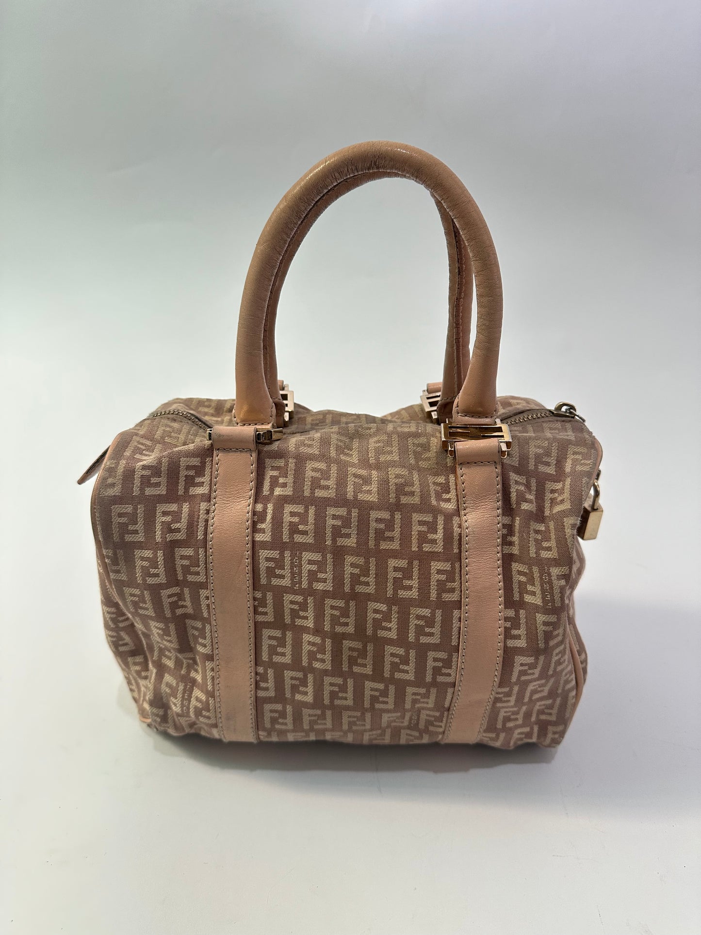 Fendi Pink Zucchino Canvas Small Forever Bauletto Boston Bag