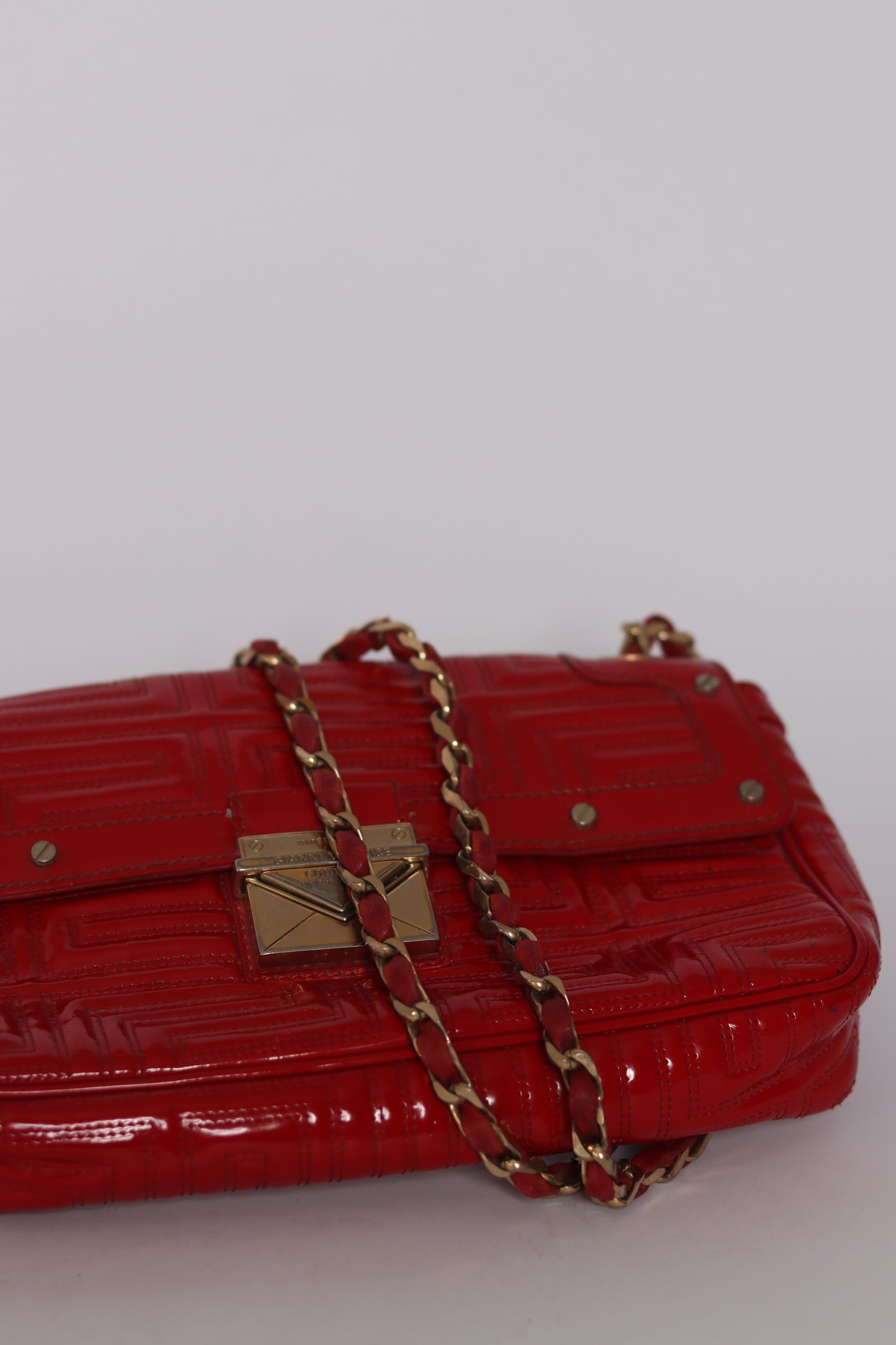 Versace Red Patent Leather Flap Shoulder Bag
