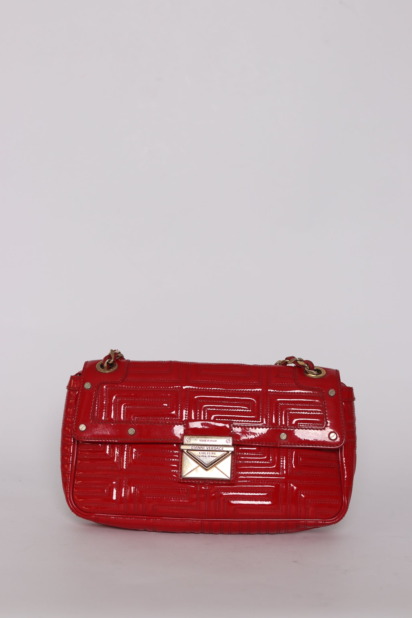Versace Red Patent Leather Flap Shoulder Bag