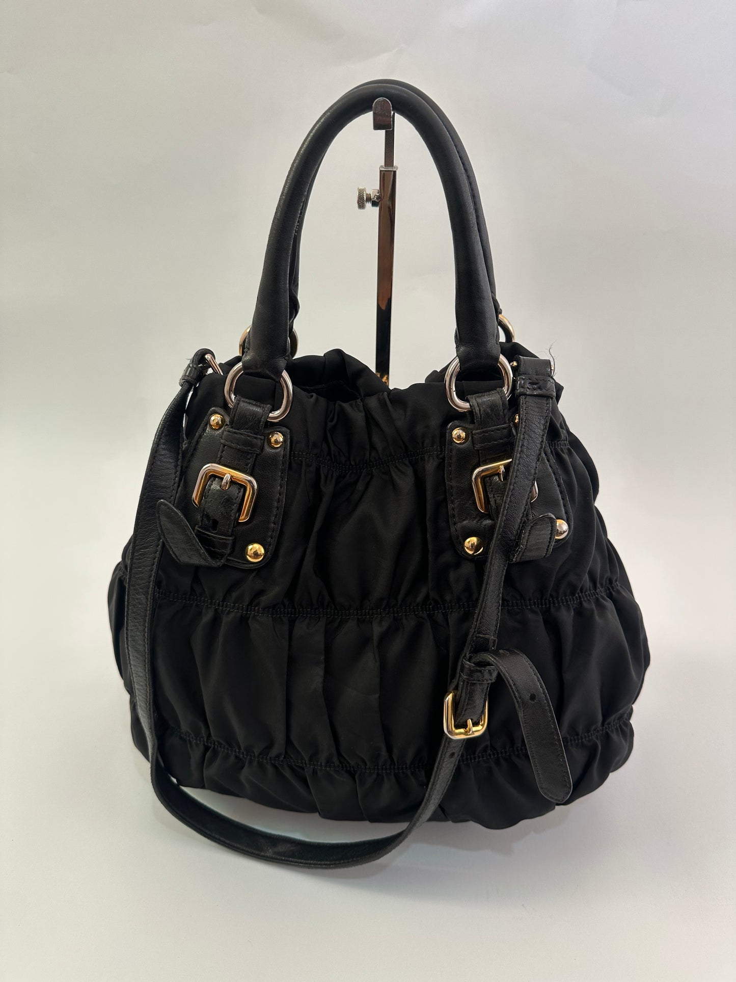 PRADA Black Tessuto Nylon Gaufre Tote