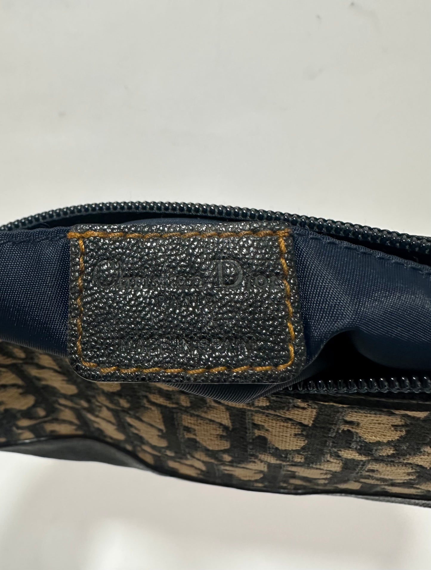 Dior Navy Blue Oblique Canvas and Leather Baguette Bag
