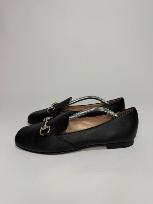 Gucci Black Leather Horsebit Loafers Size 37.5