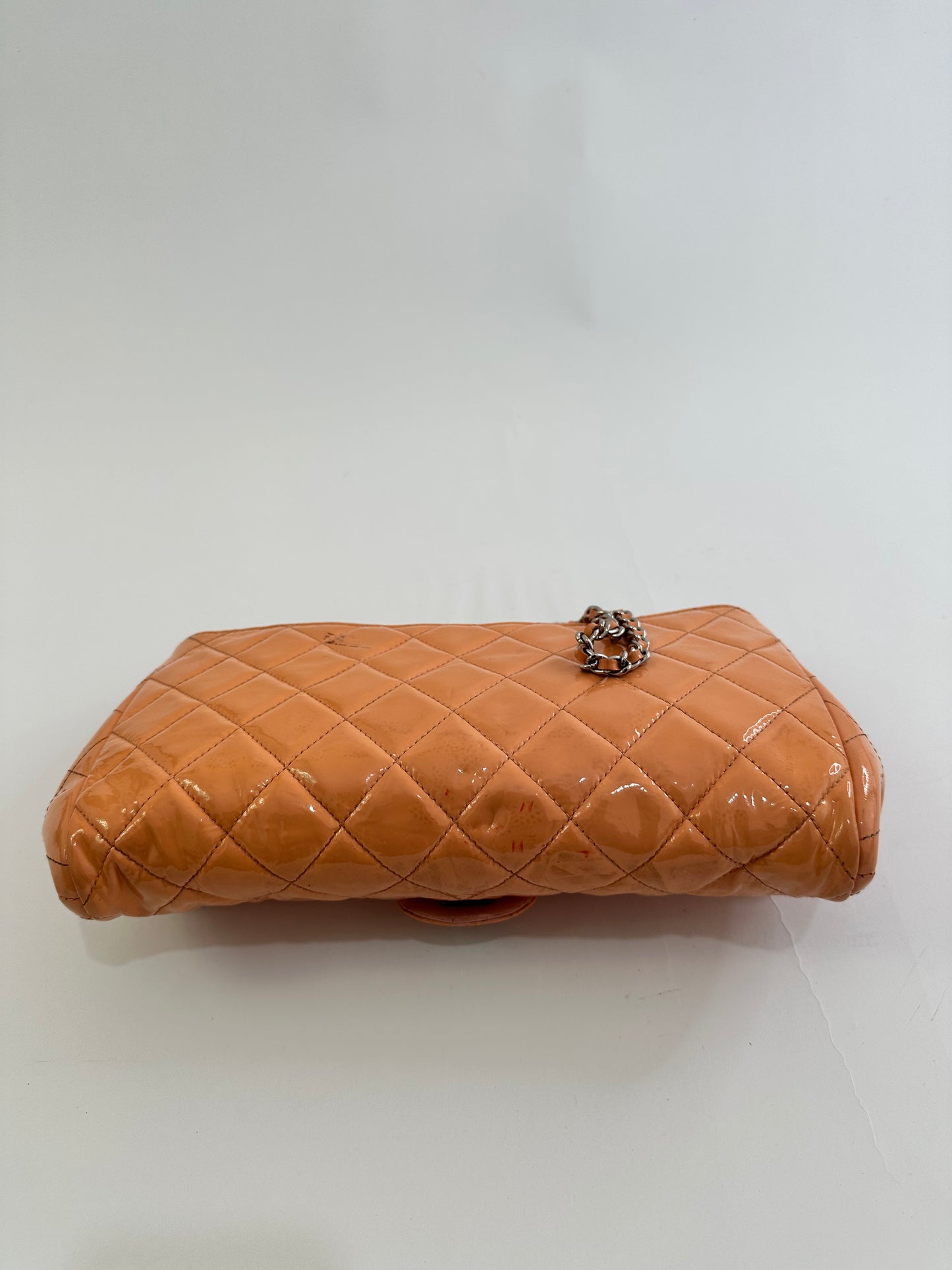 Chanel Beige Quilted Patent Leather Classic Flap Shoulder Bag