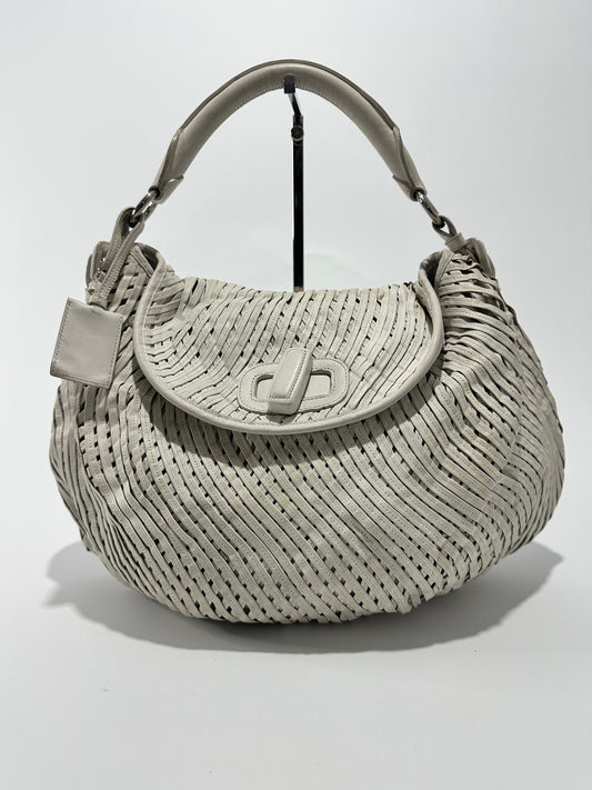 VINTAGE JIL SANDER Womens’ White Woven Leather Hobo Bag.