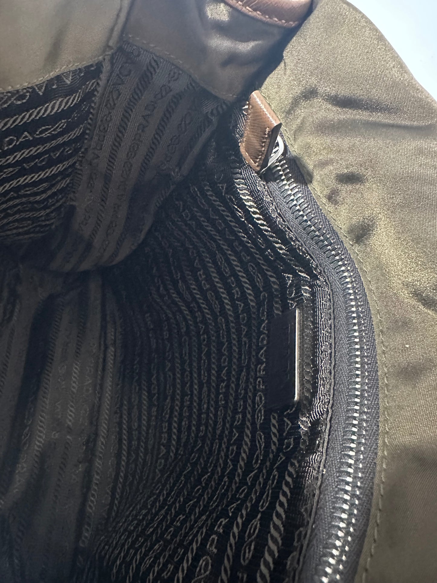 PRADA Tessuto Nylon Saffiano Logo Messenger Bag Olive Green