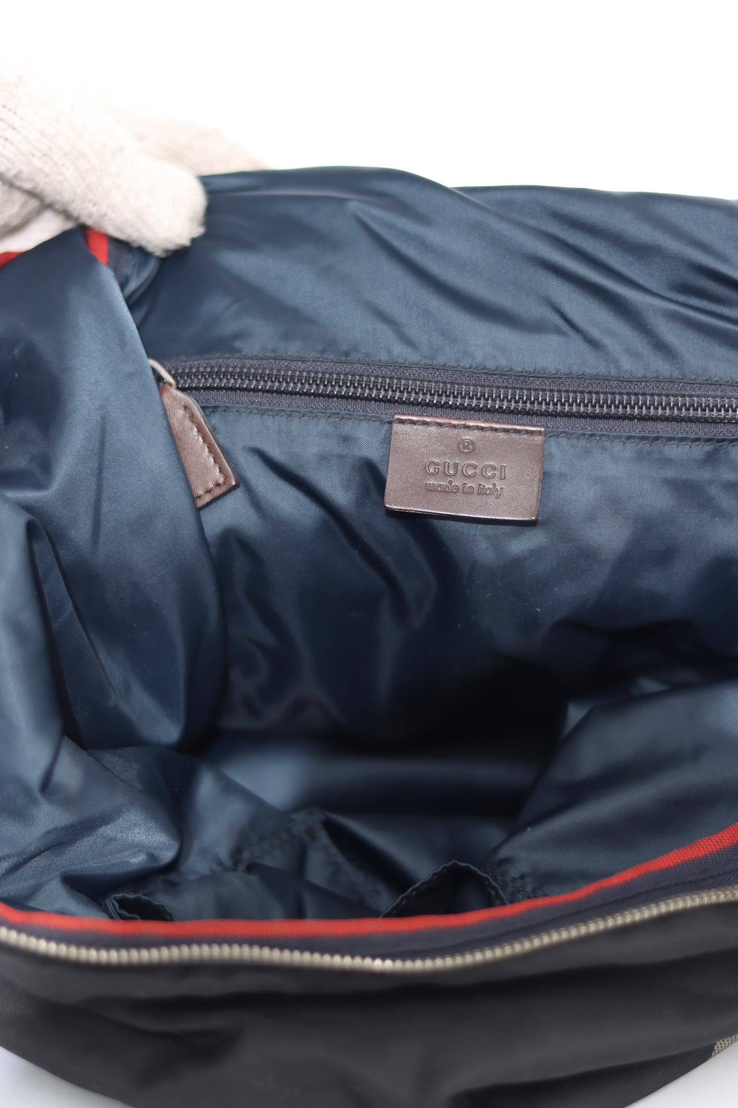 GUCCI
Blue Diamente Nylon Stripe Backpack Bag