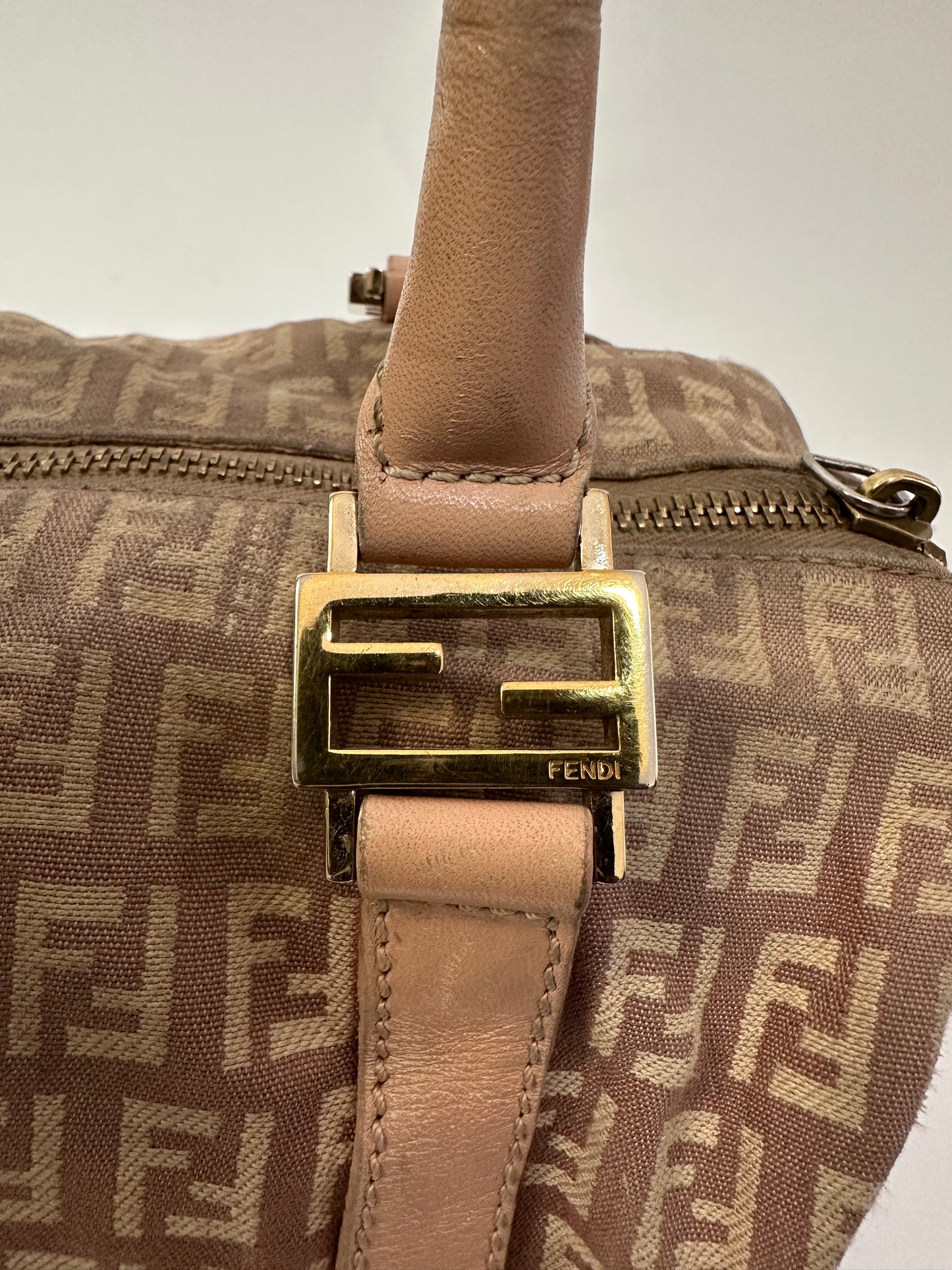 Fendi Pink Zucchino Canvas Small Forever Bauletto Boston Bag