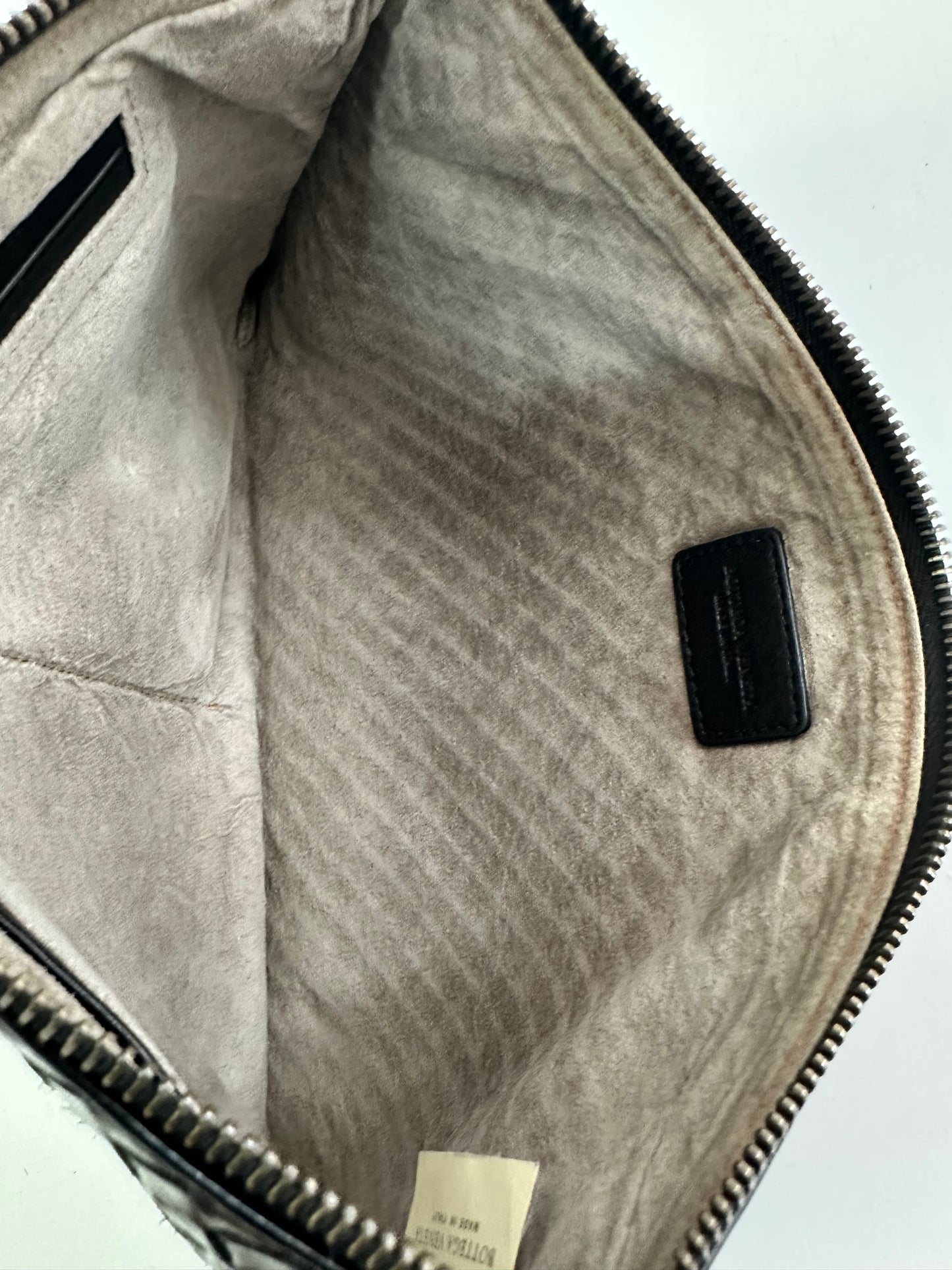 Bottega Veneta Black Intrecciato Leather Top Zip Pouch