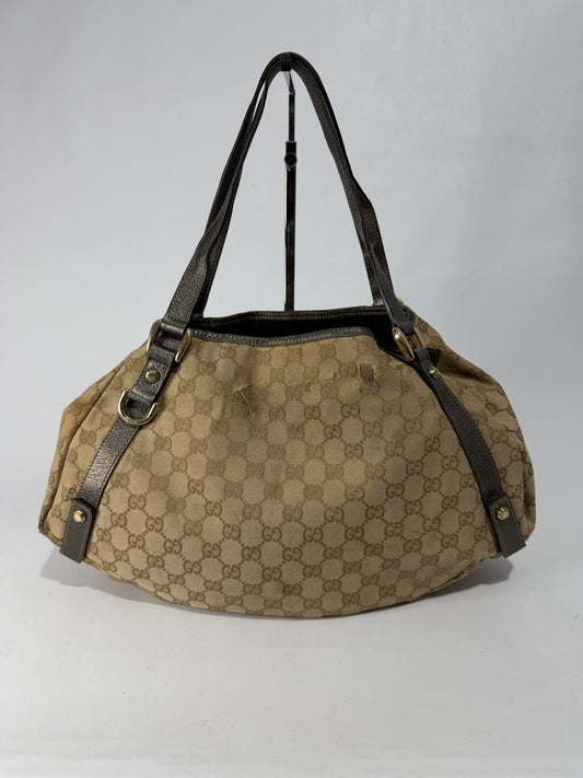 Gucci Beige/Grey GG Canvas and Leather Abbey Tote