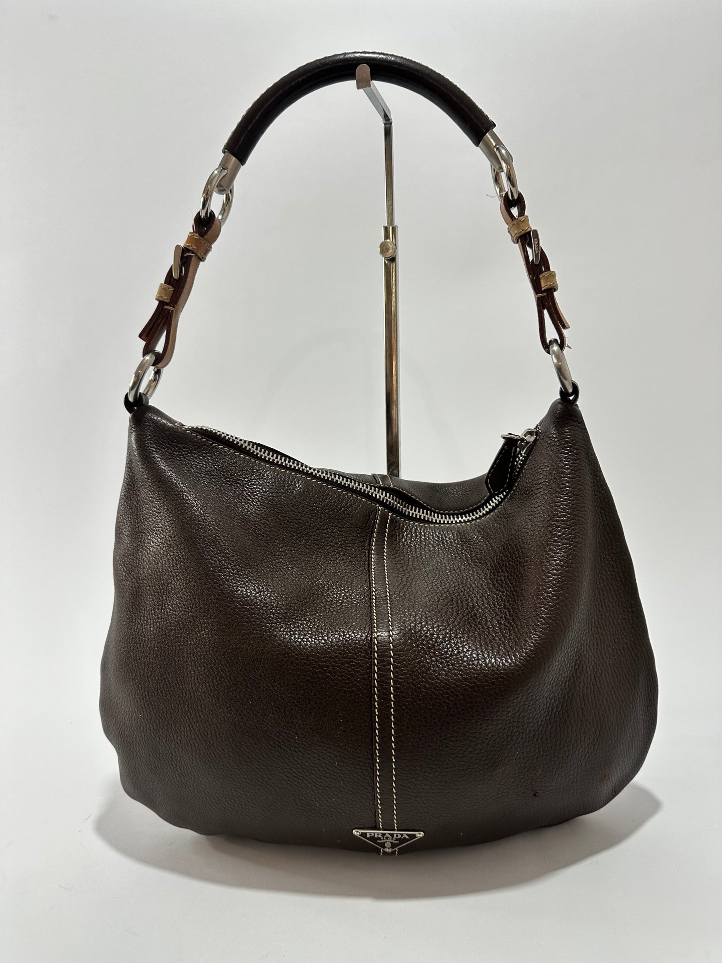 Prada Brown Vitello Daino Shoulder Bag Dark brown