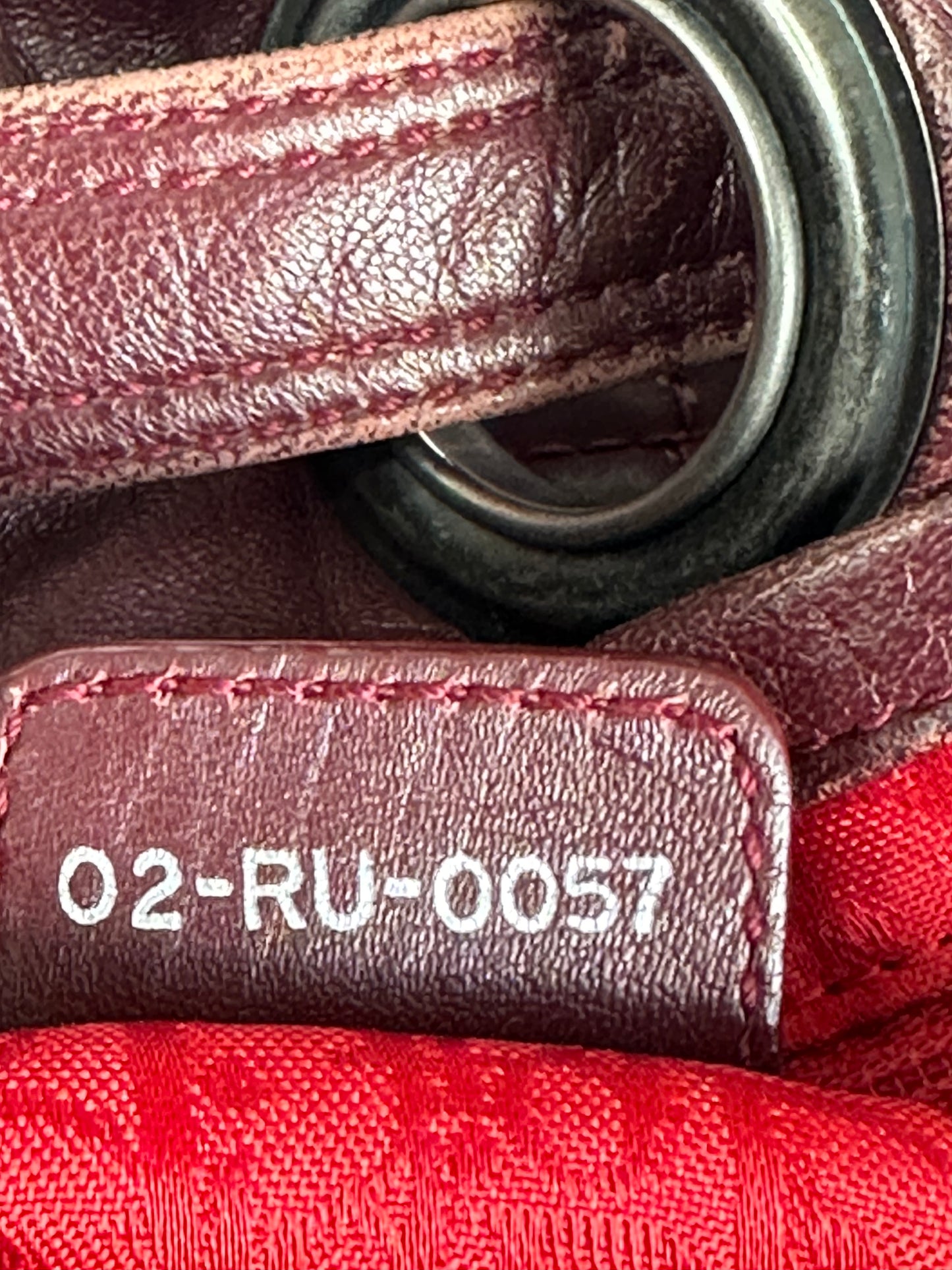CHRISTIAN DIOR Rouge Bordeaux Cannage Quilted Patent Leather Medium Drawstring Tote Bag