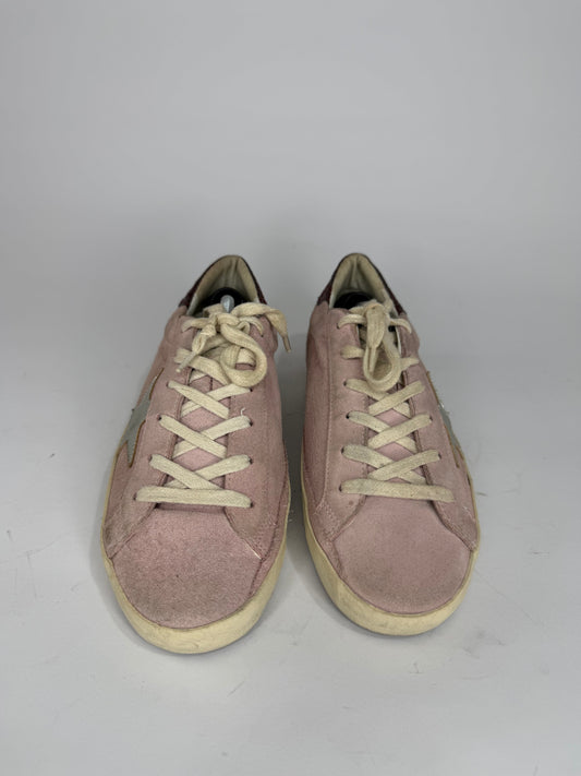 Golden Goose Superstar Pink Suede & Silver Heel Tab Distressed Sneakers Size 38 EU/ 8 US/ 5 UK