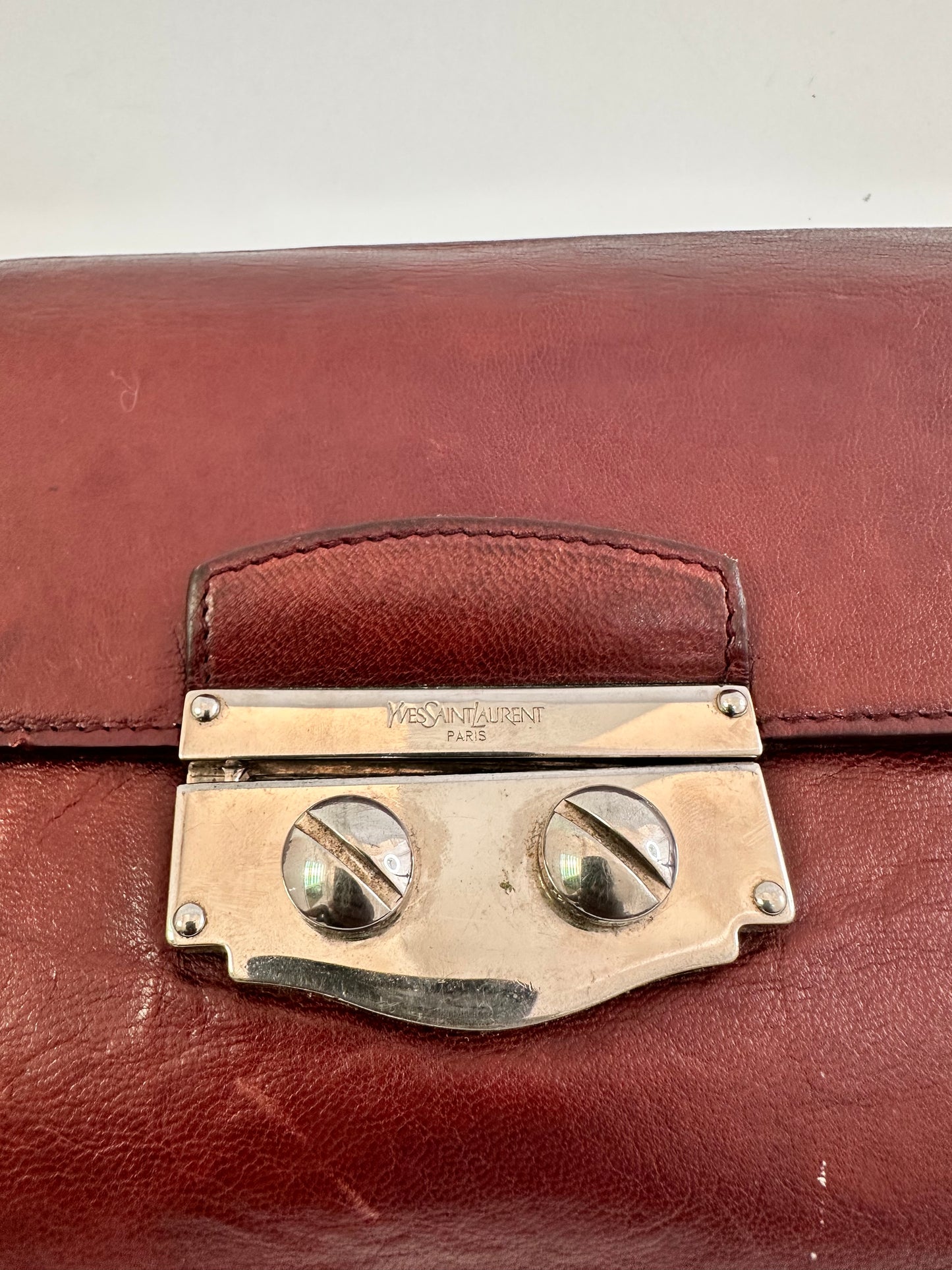 Yves Saint Laurent Burgundy Leather Clutch