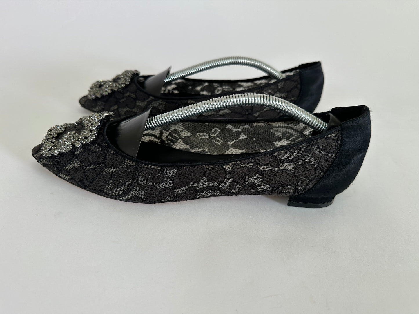 Manolo Blahnik Black Lace Hangisi Ballet Flats Size 37.5