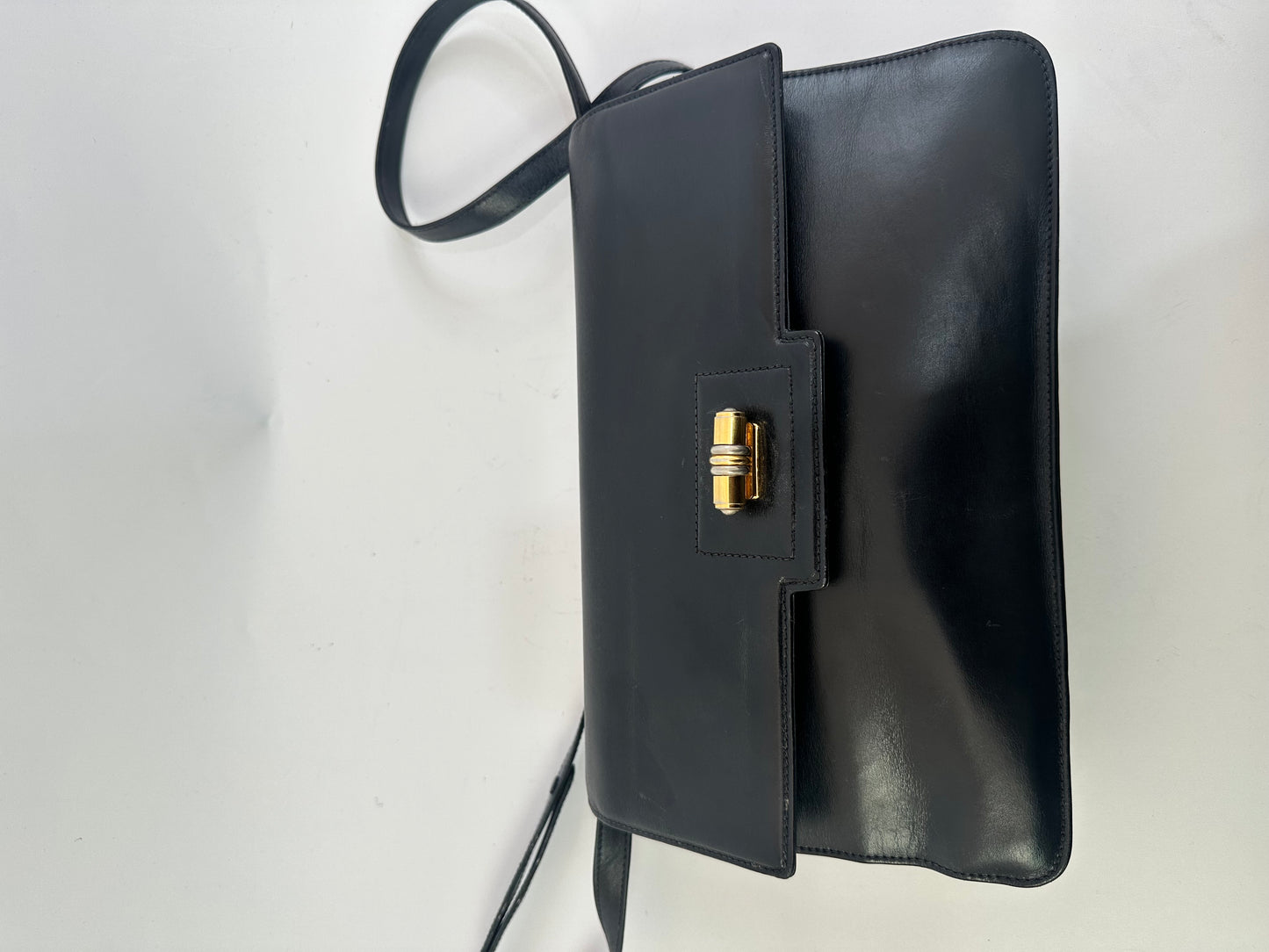 Gucci Vintage Navy Glossy Leather Turnlock Flap Shoulder Bag