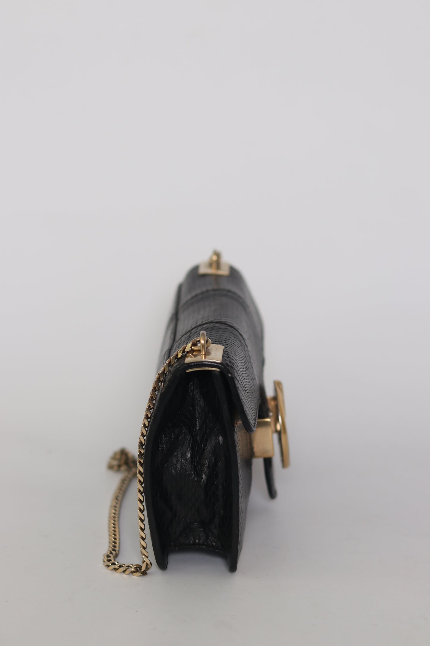 Gucci Black Python 1973 Chain Clutch