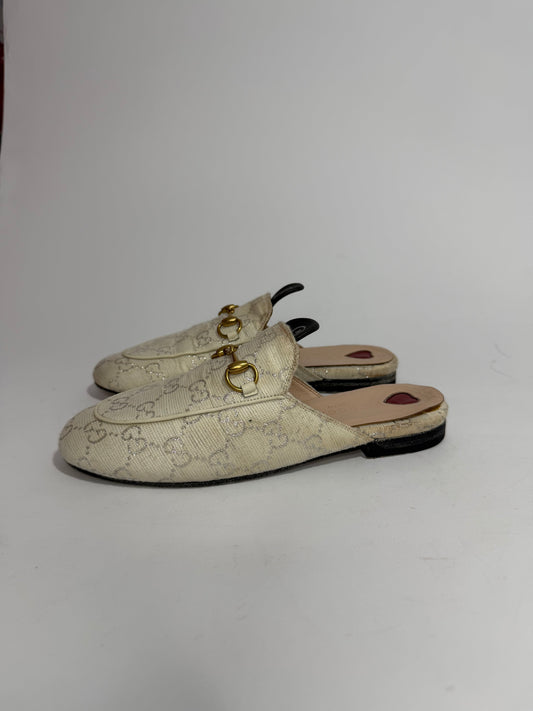 Gucci Grey/Silver Canvas Princetown Mules Size 36 EU/6 US / 3 UK