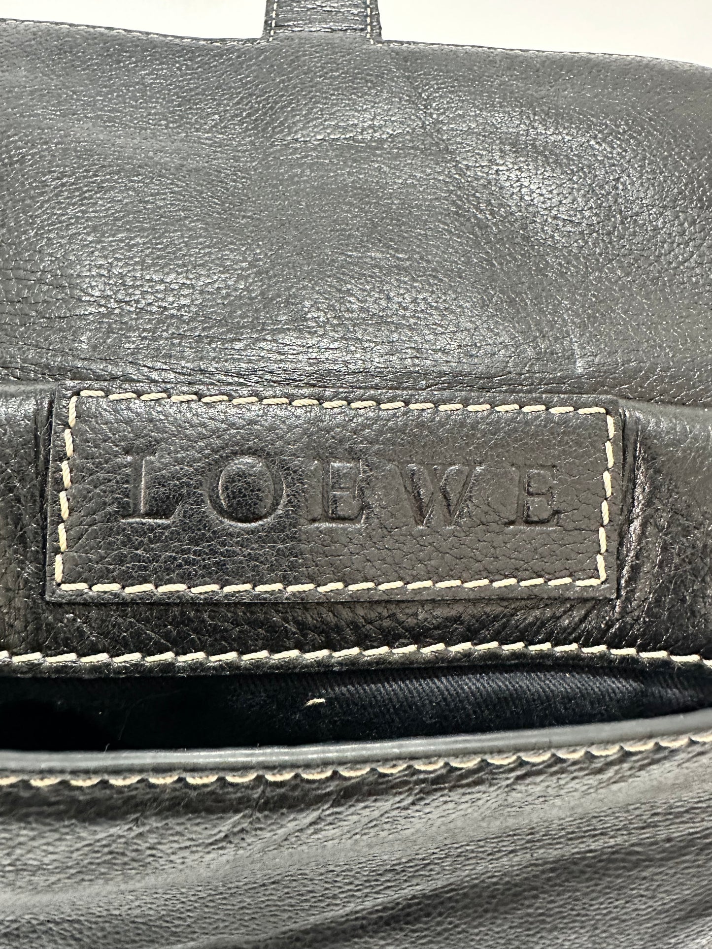 Vintage Loewe Shoulder Bag Black Leather Crossbody Bag