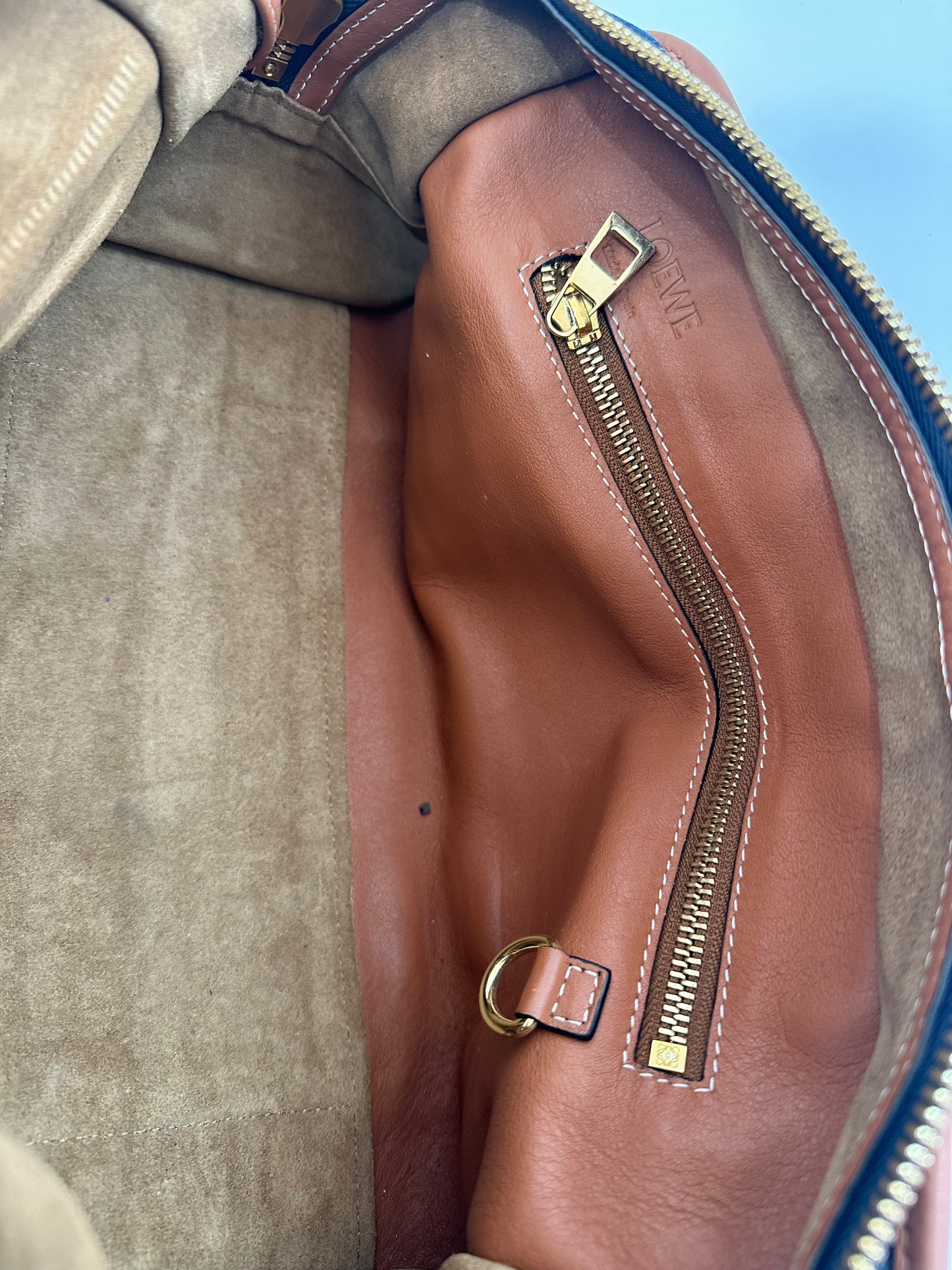 Loewe Amazona 28 2 Way handbag in denim and brown leather