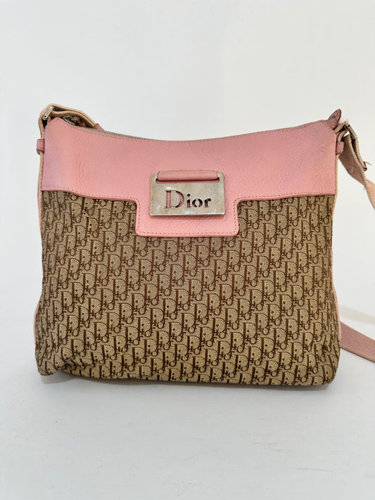 Dior Brown Oblique Canvas Crossbody Bag Pink Beige