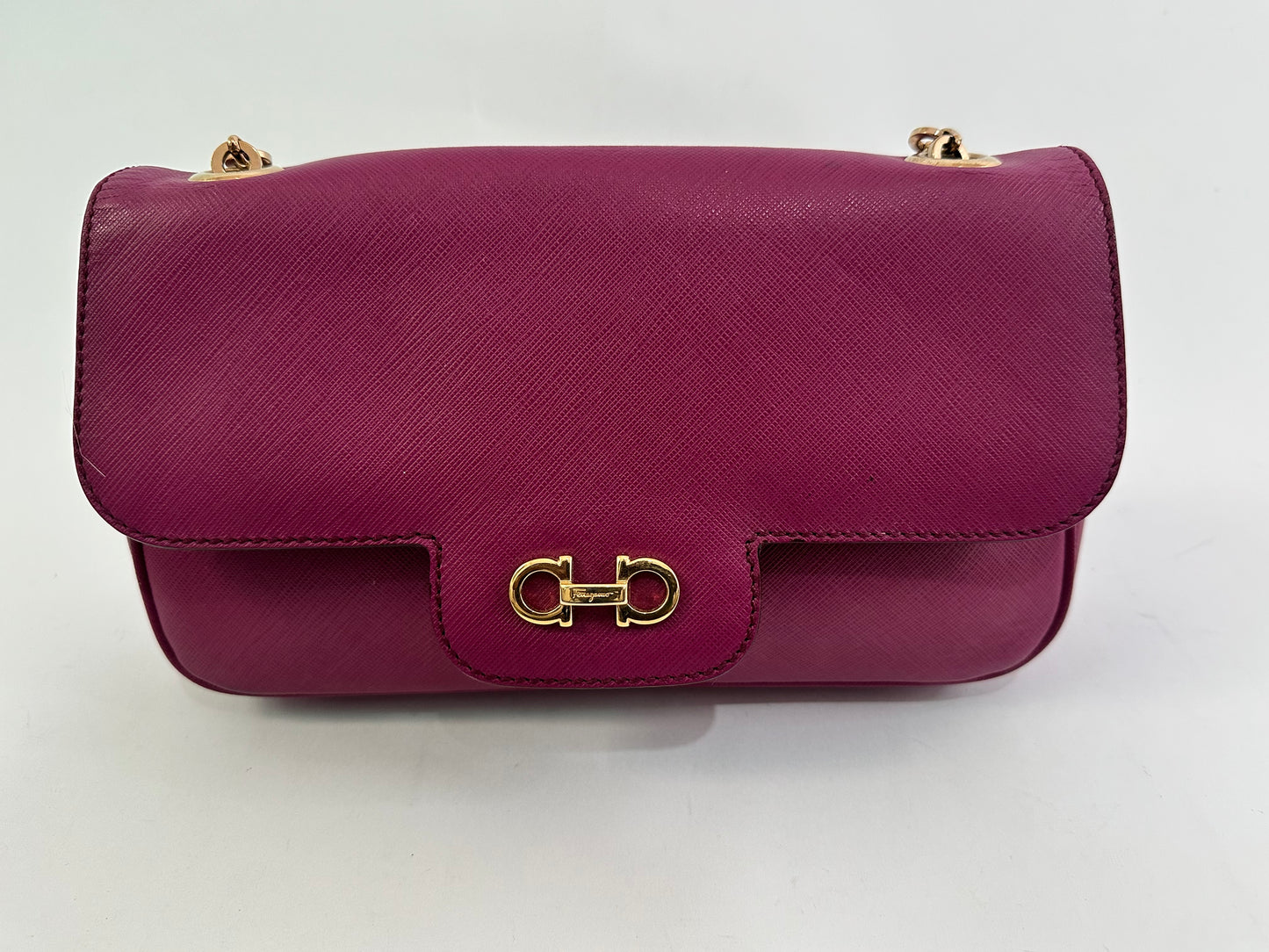 Salvatore Ferragamo Purple Leather Gancini Flap Bag