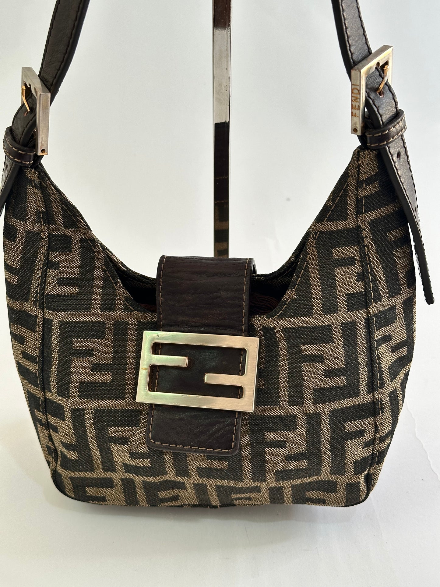 Fendi Zucca Mamma Bucket Handbag Brown Black